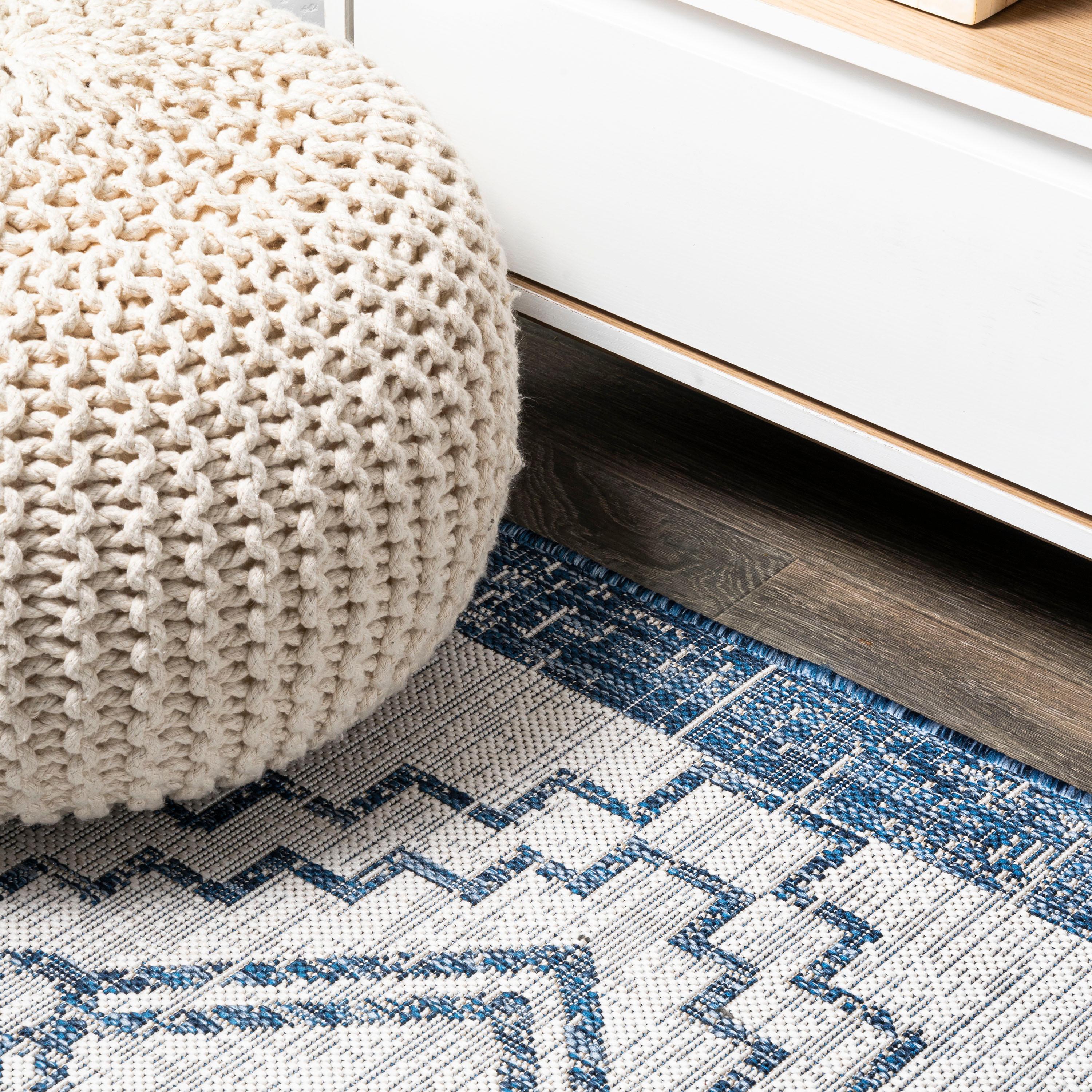 3'x5' Marokko Diamond  Medallion Indoor/Outdoor Area Rug, Ivory/Blue - JONATHAN Y