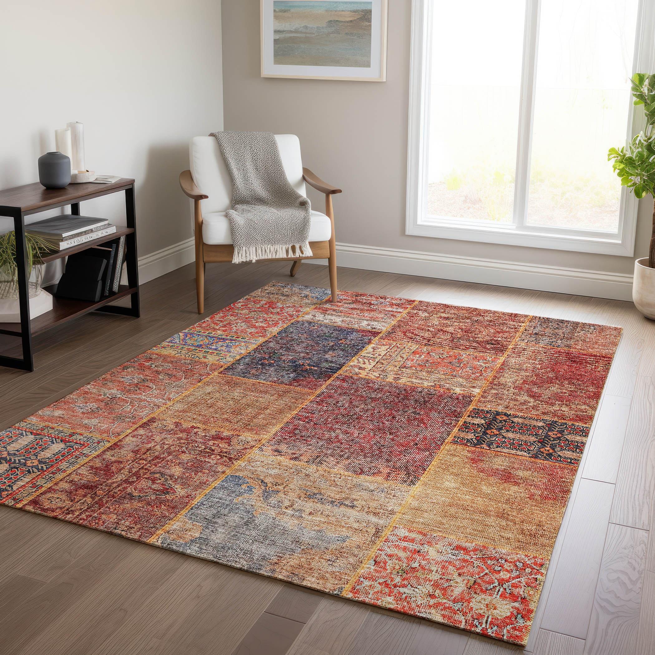 Red and Beige Synthetic Flat Woven Rectangular Area Rug