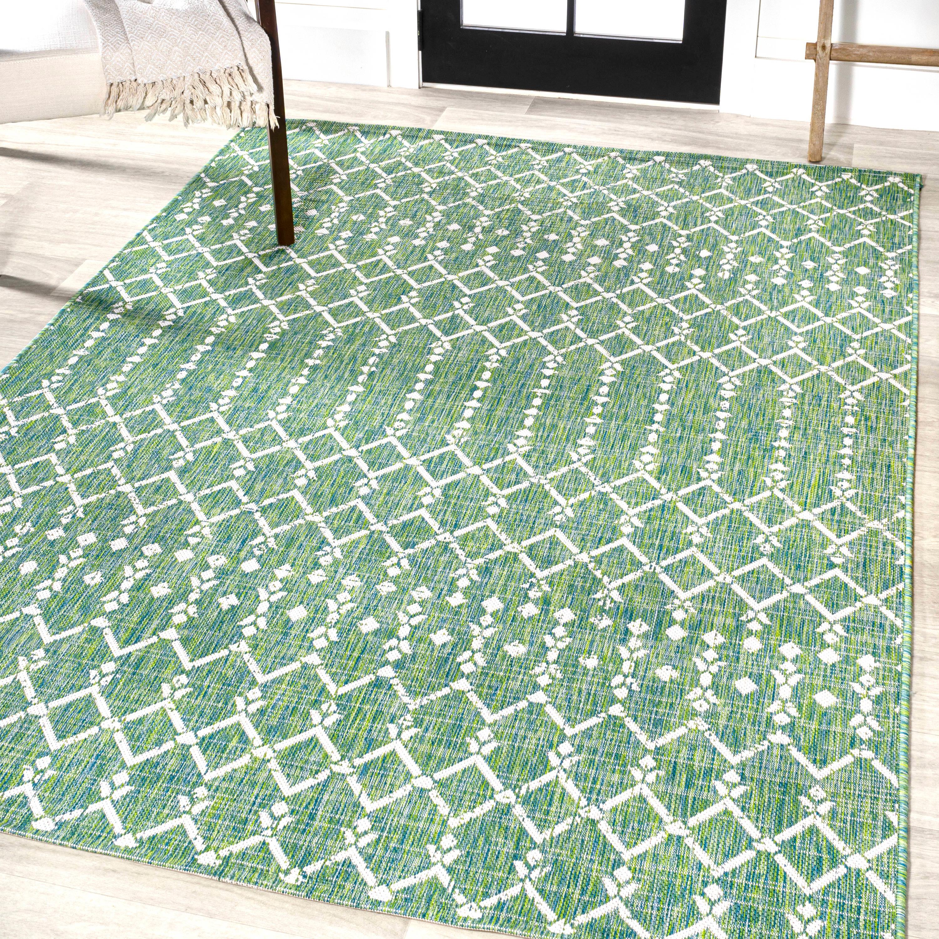 3' x 5' Ourika Moroccan Geometric Textured Weave Indoor/Outdoor Area Rug, Green/Cream - JONATHAN Y