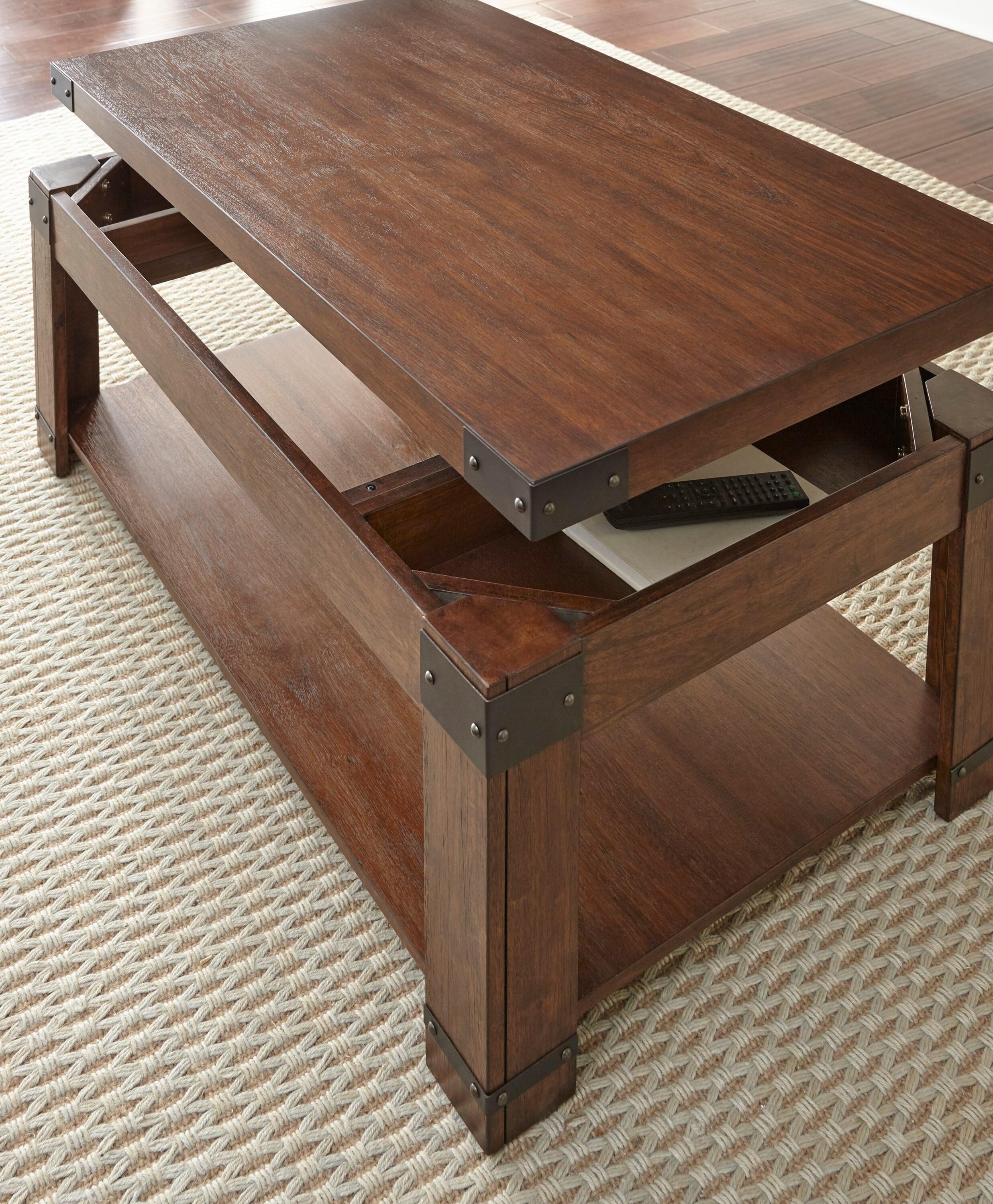 Steve Silver Arusha Indoor Rustic Rectangle Lift Top Coffee Table with Shelf, Brown