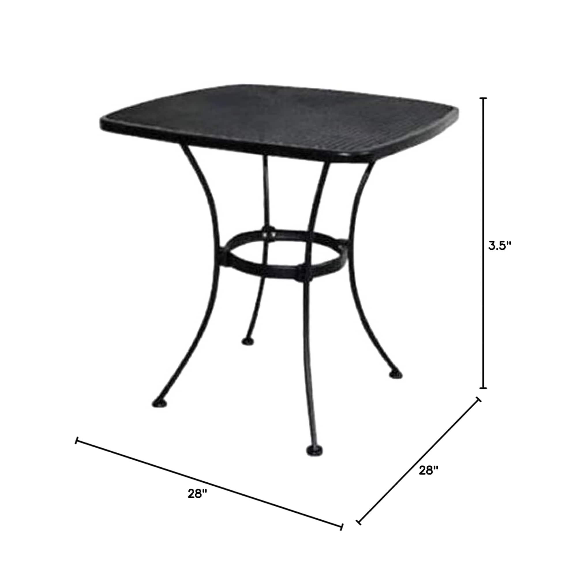 Woodard Uptown Sleek Contemporary 28 Inch Outdoor Steel Mesh Square Top Bistro Style Patio Dining Table with Tapered Legs, Black