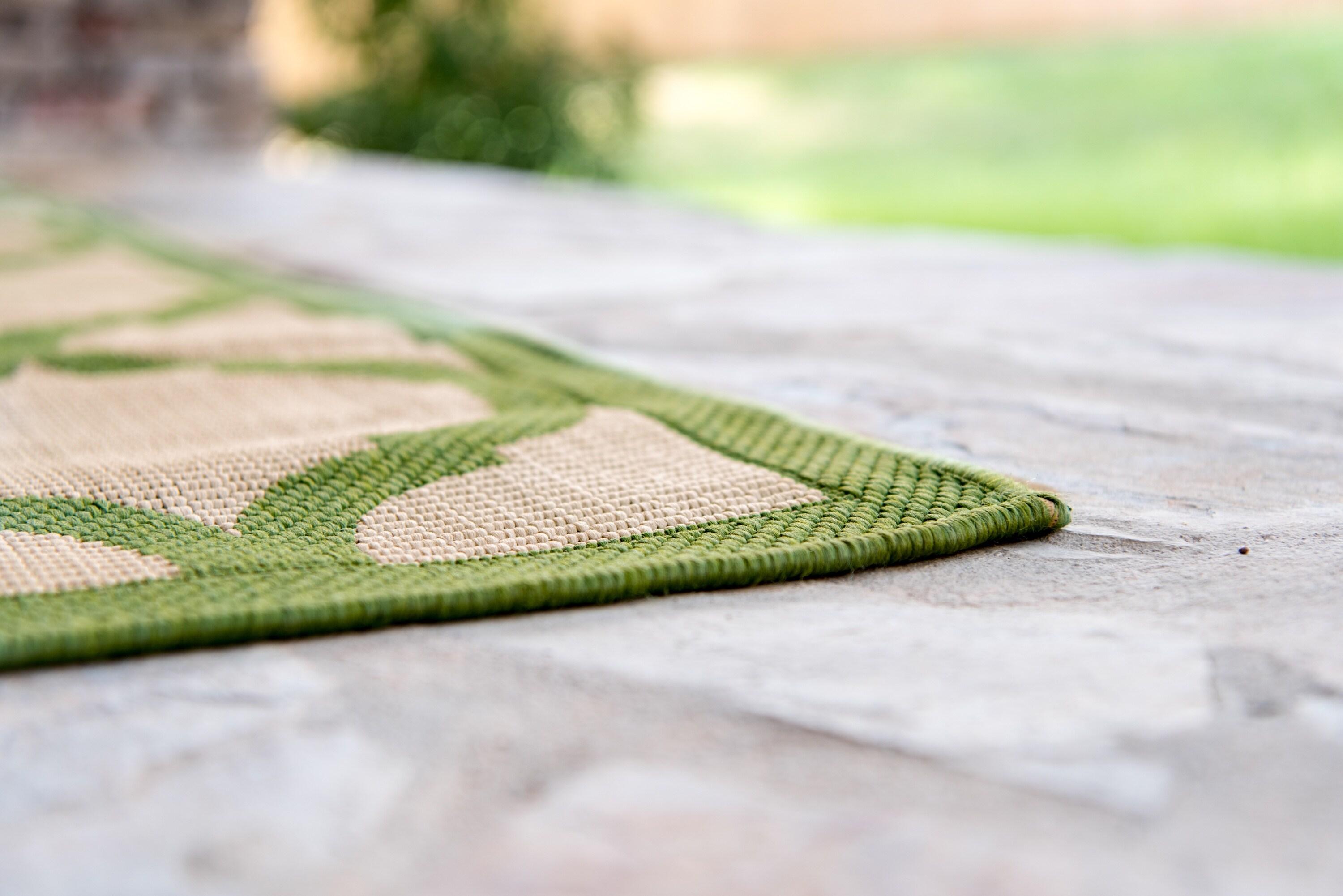 Unique Loom 6' 1 x 9' 0 Beige and Green Outdoor Trellis Moroccan Area Rug