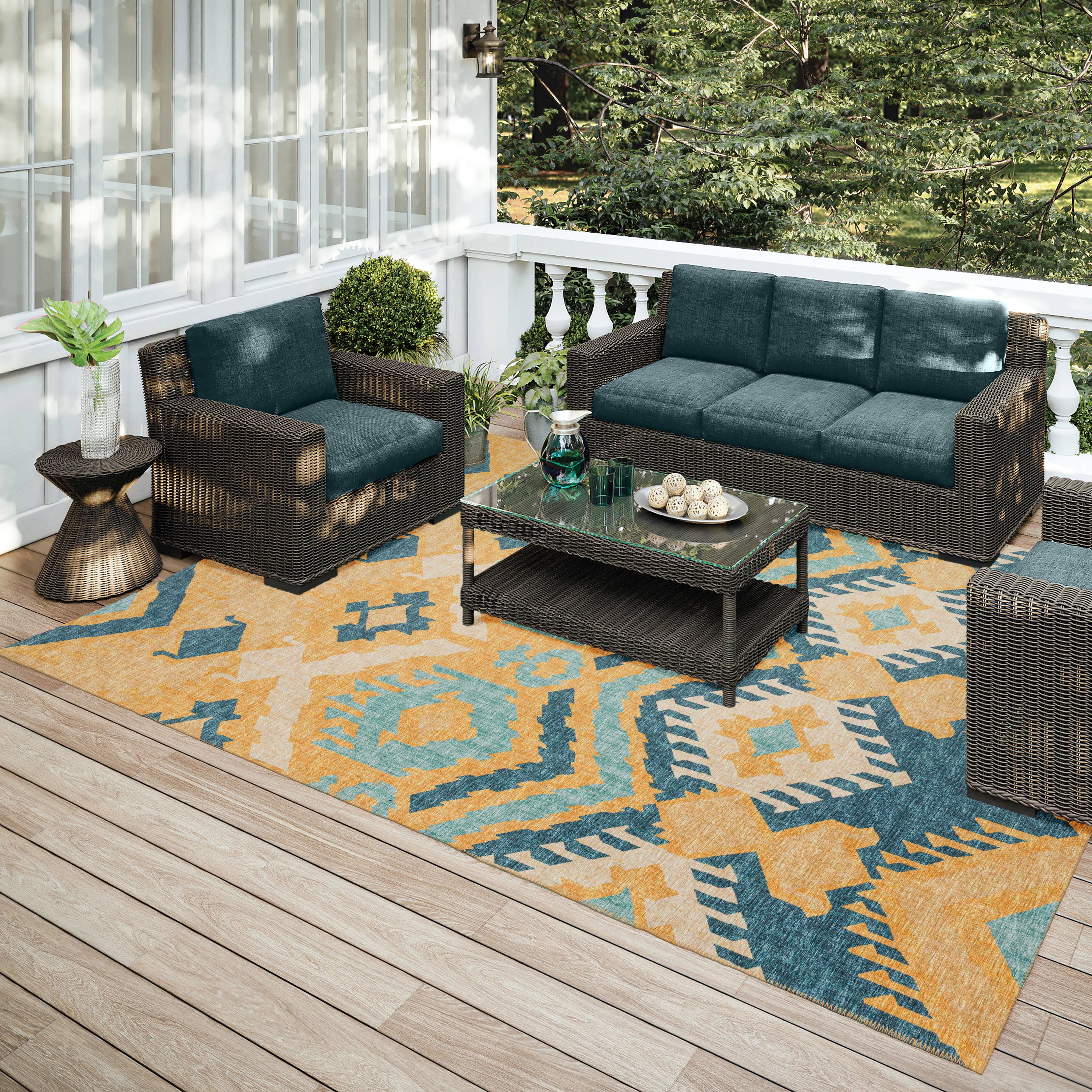 Addison Rugs Indoor/ Outdoor Addison Yuma Southwest Ikat Washable Area Rug 5' x 7'6" - Yellow