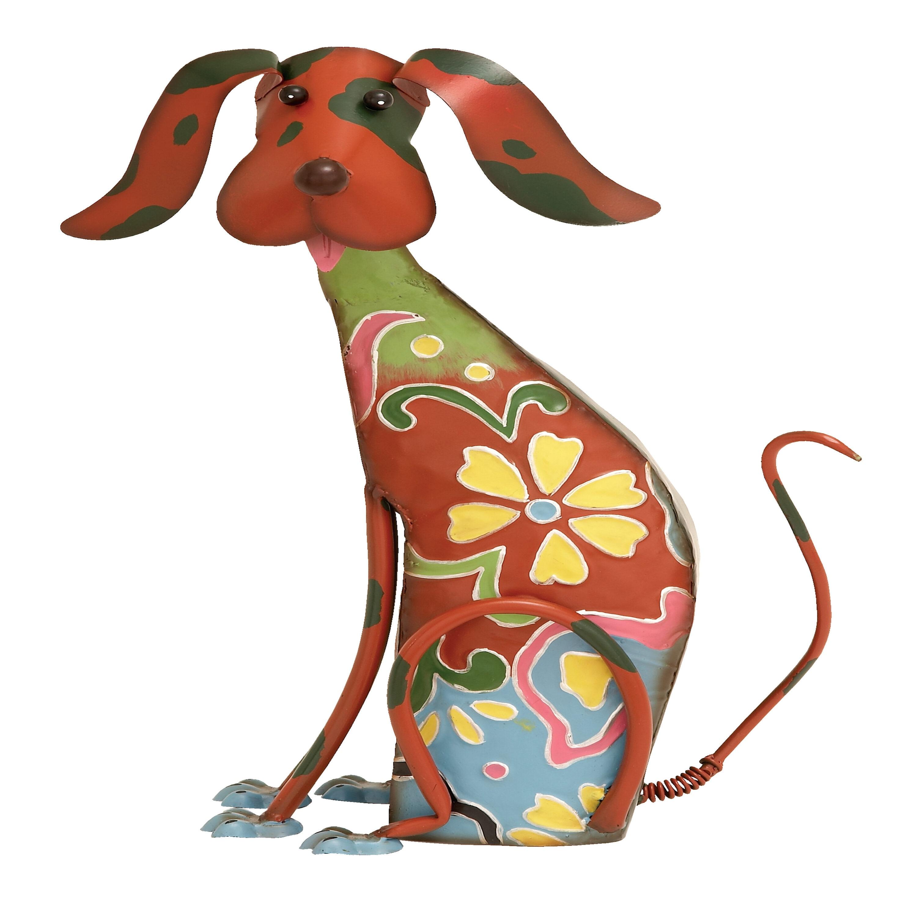 DecMode Eclectic Metal Indoor/Outdoor Multi Colored Dog Sculpture with Floral Design, 12"W x 17"H