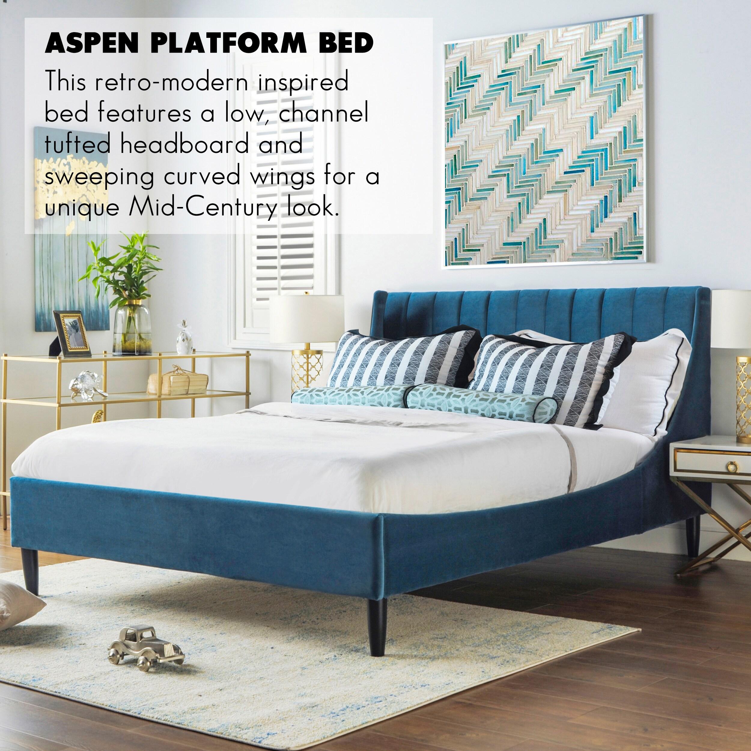 Sandy Wilson Home Aspen Tufted Headboard Platform Bed Queen Satin Teal Velvet