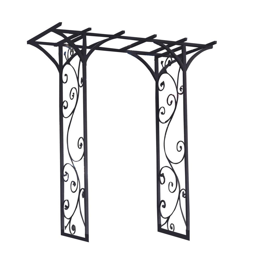 Black Steel Flat Top Garden Arbor with Scrollwork