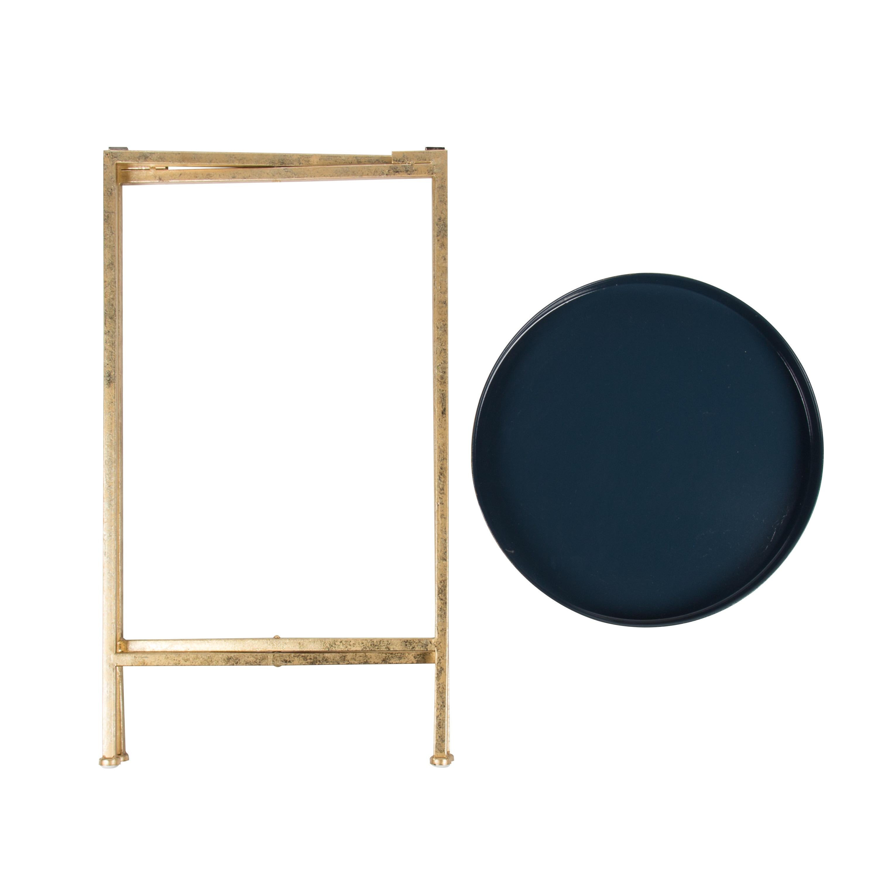 Kate and Laurel Celia Round Metal Tea Table, 14x14x25.75, Gold and Navy Blue