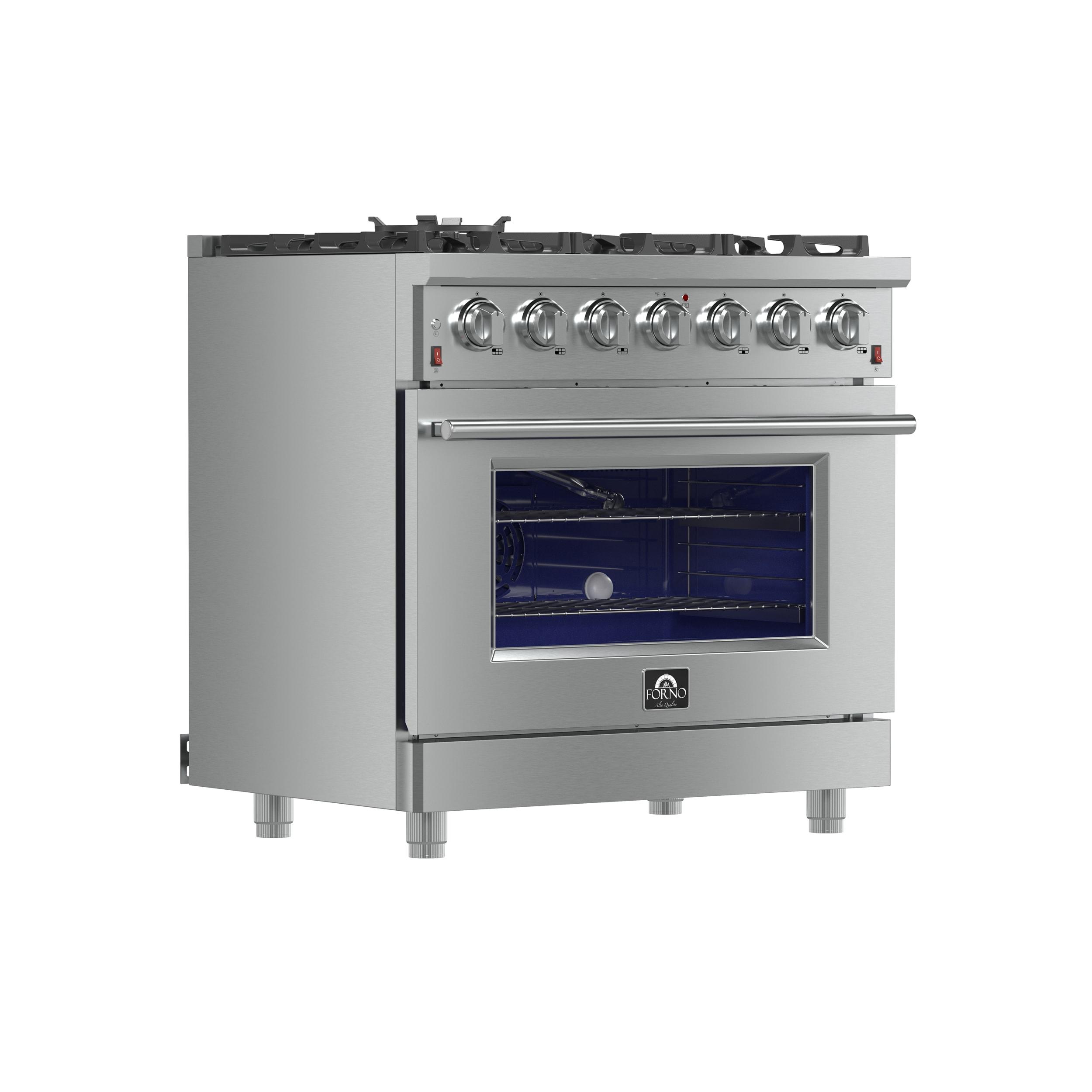 Massimo 36-inch Gas Range Stainless Steel, 6 burners, 83,000 BTU, 5.36 cu. ft., Air Fryer, Griddle