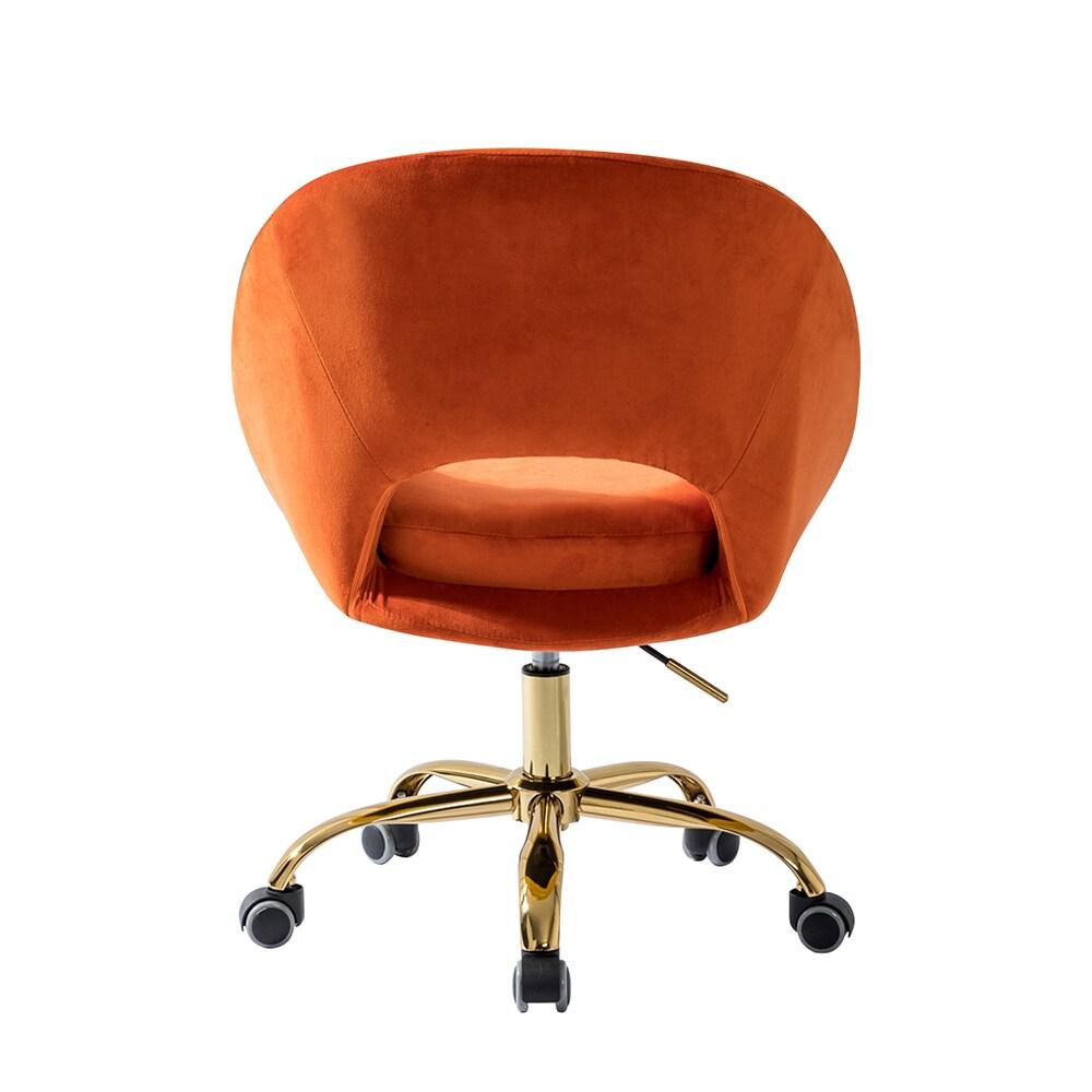 Velvet Swivel Rolling Home Office Chair Height Adjustable Computer Task Chair Metal Base Bedroom Orange