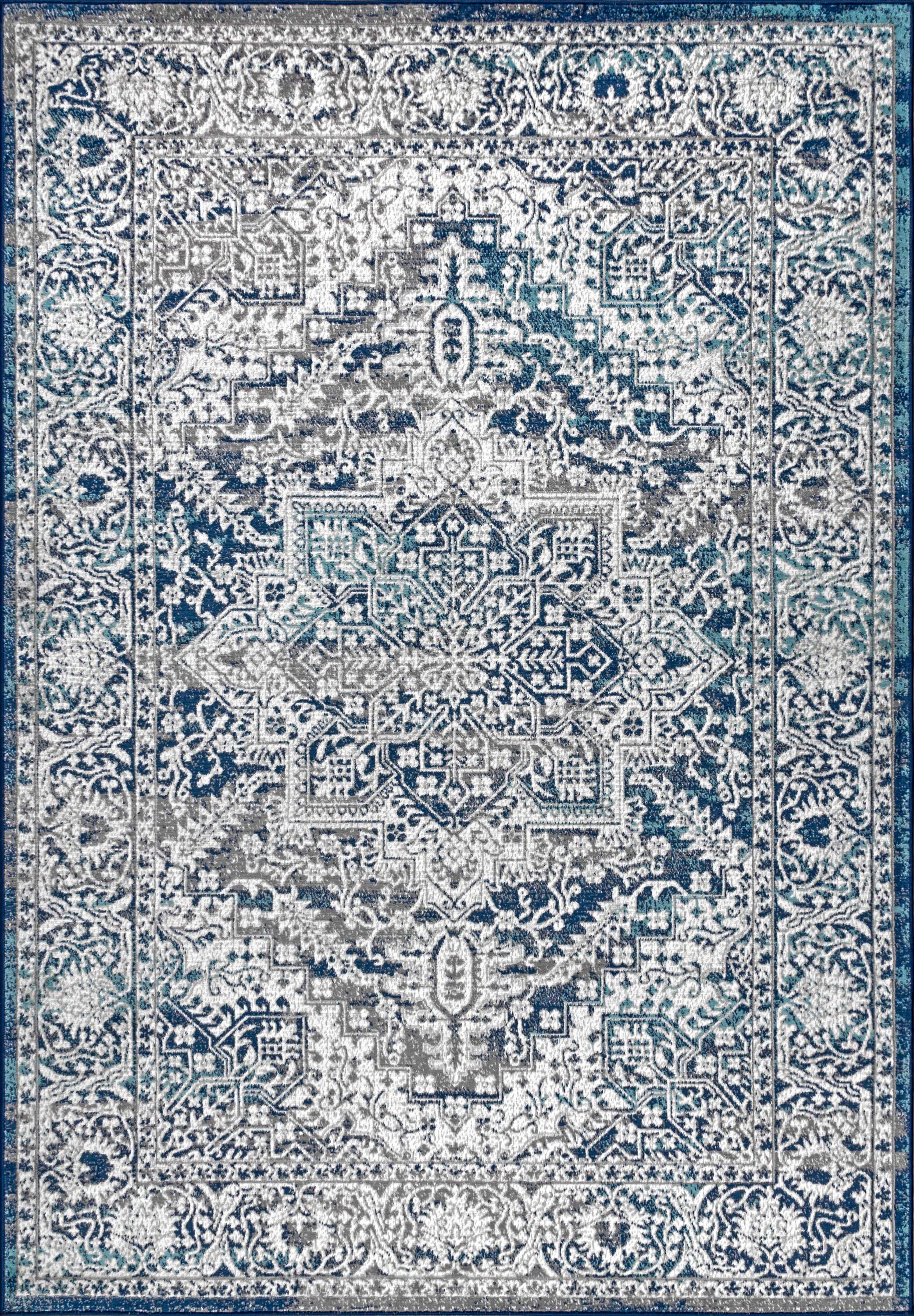 8'x10' Modern Vintage Medallion Area Rug, Navy /Light Grey - JONATHAN Y