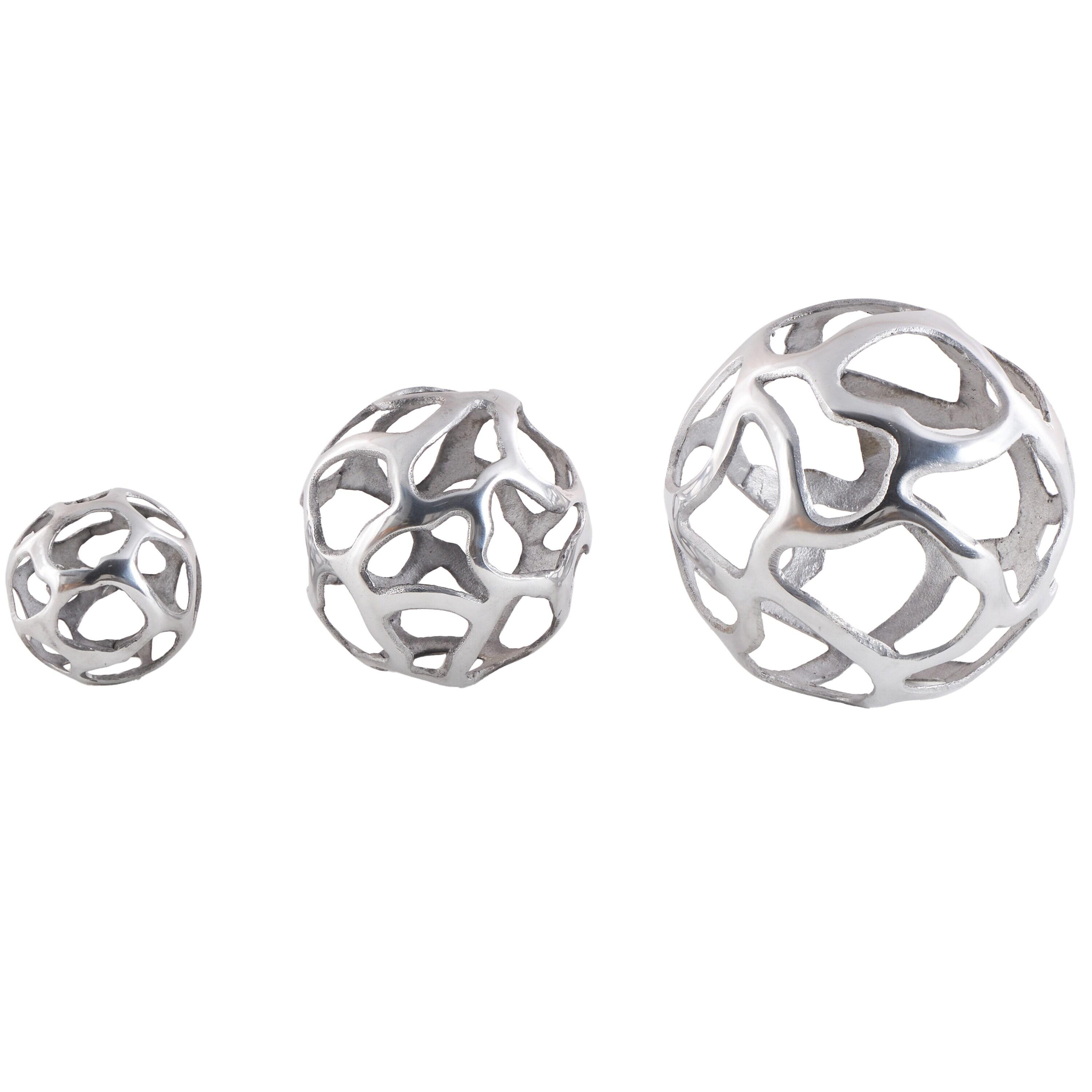 Olivia & May Set of 3 Decorative Aluminum Balls Silver : Textured Orb Sculptures for Tabletop Decor