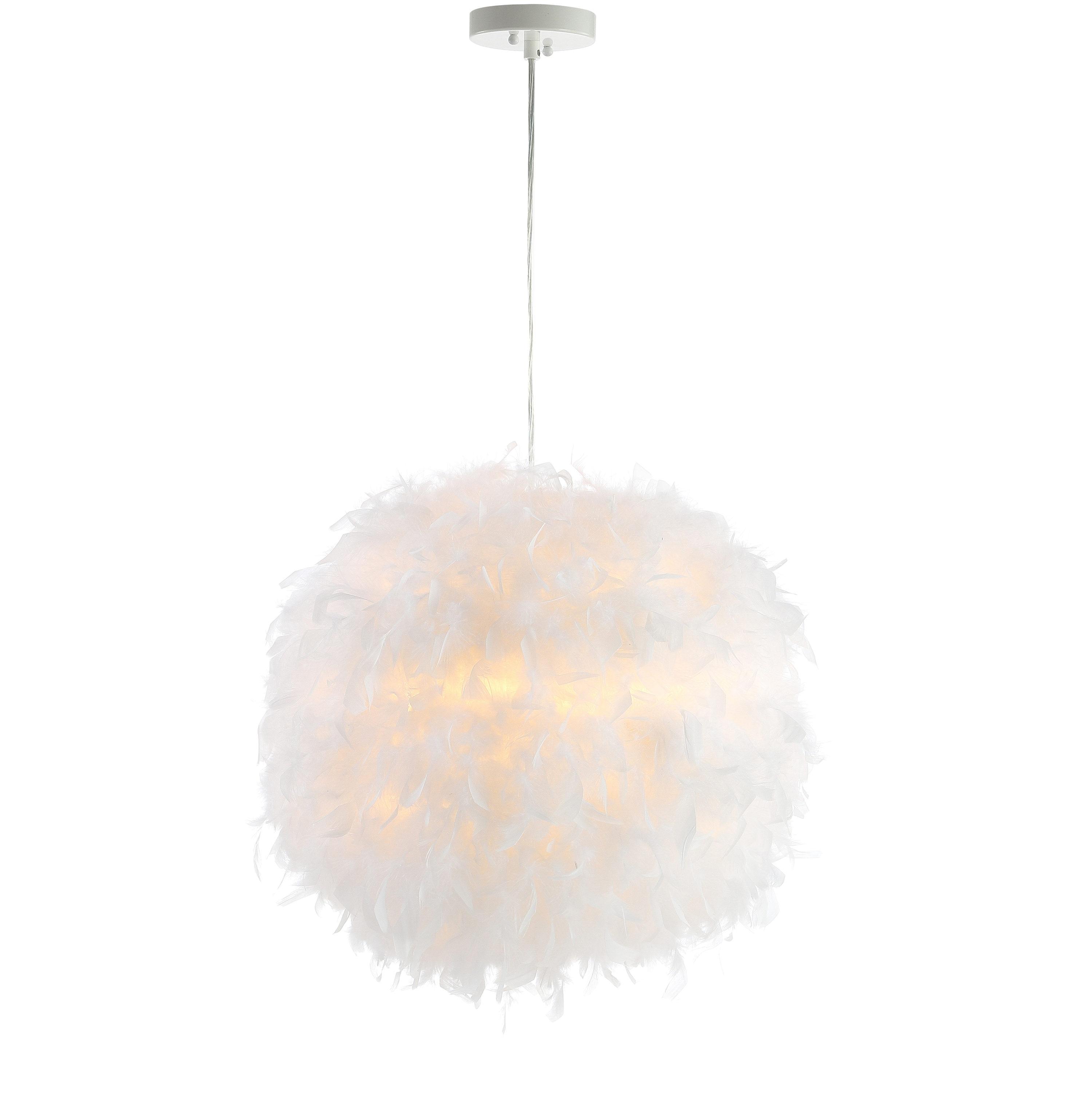 JONATHAN Y Stork 19" Feather Metal Adjustable LED Pendant, White