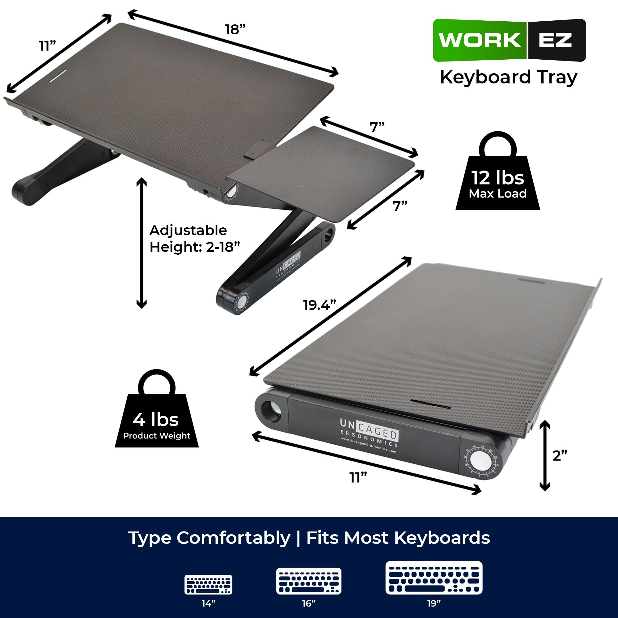 Uncaged Ergonomics Workez Adjustable Height & Tilt Keyboard Stand Black : Ergonomic Lap Desk, Standing Desk Converter