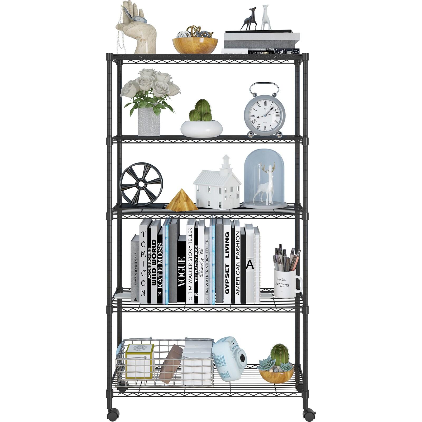 Ktaxon Black 5 Tier Rolling Steel Shelving Unit Wire Shelves Garage Shelving Storage Racks,On wheels