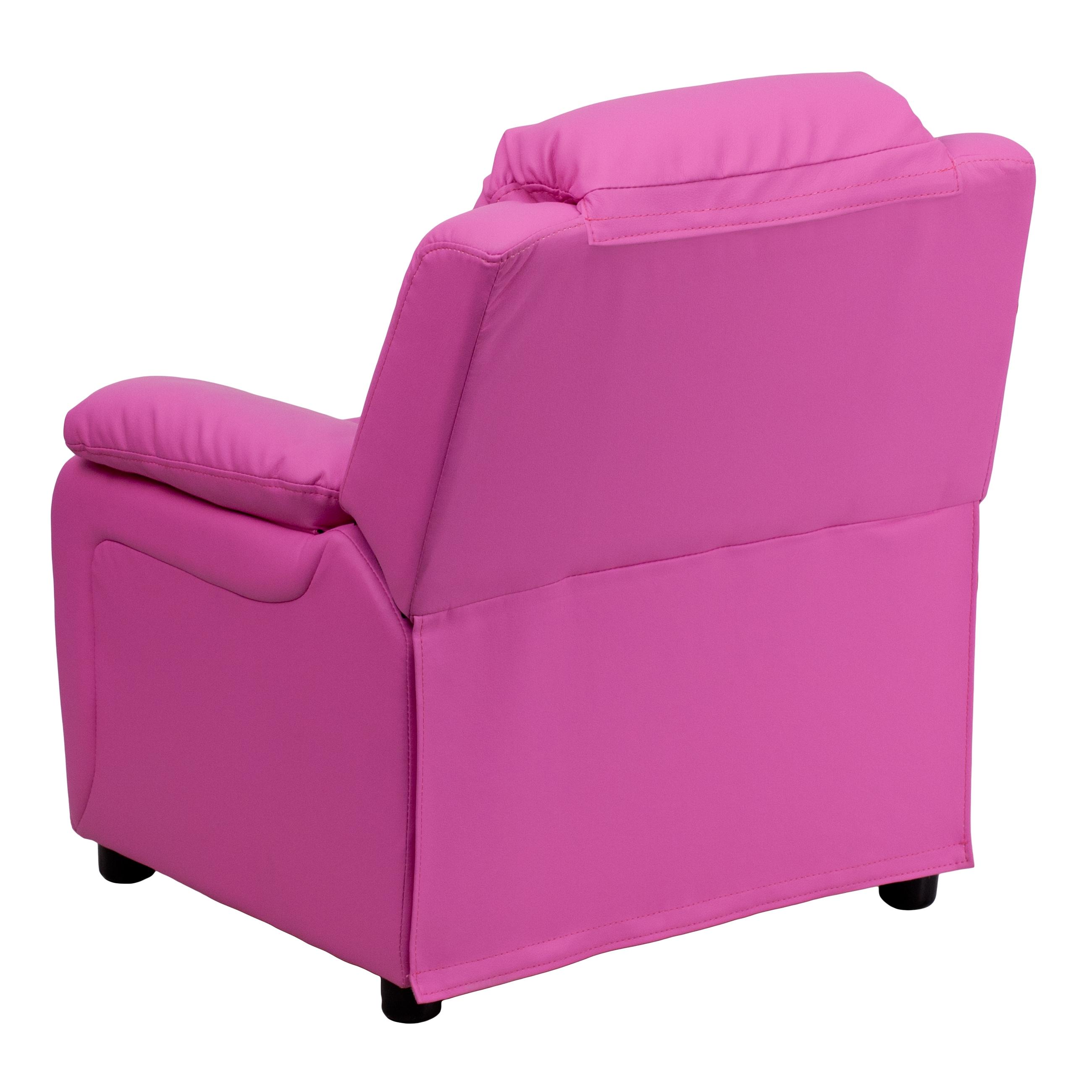 Flash Furniture Charlie Deluxe Padded Contemporary Hot Pink Vinyl Kids Recliner with Storage Arms