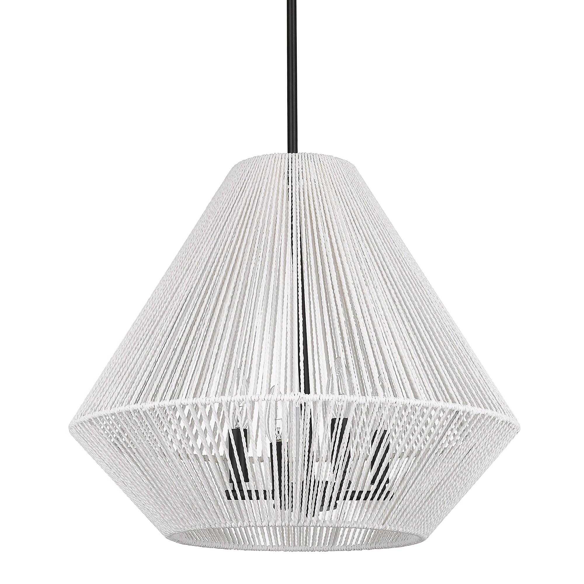 Valentina Matte Black and Bleached White Raphia 21" Pendant Light