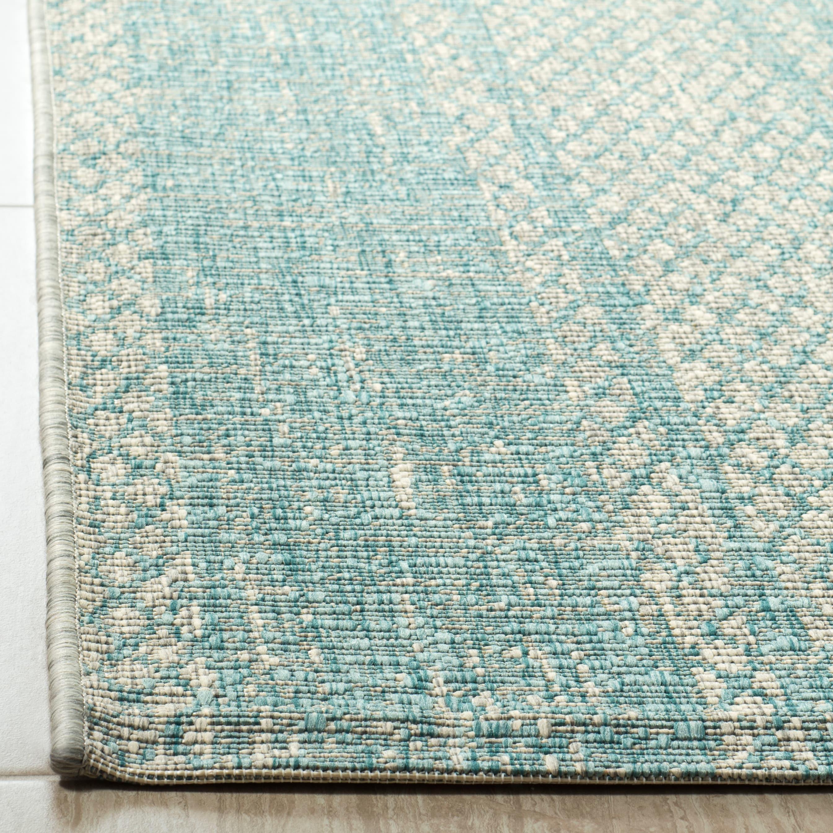SAFAVIEH Courtyard Robert Striped Indoor/Outdoor Runner, 2'3" x 8', Light Grey/Aqua
