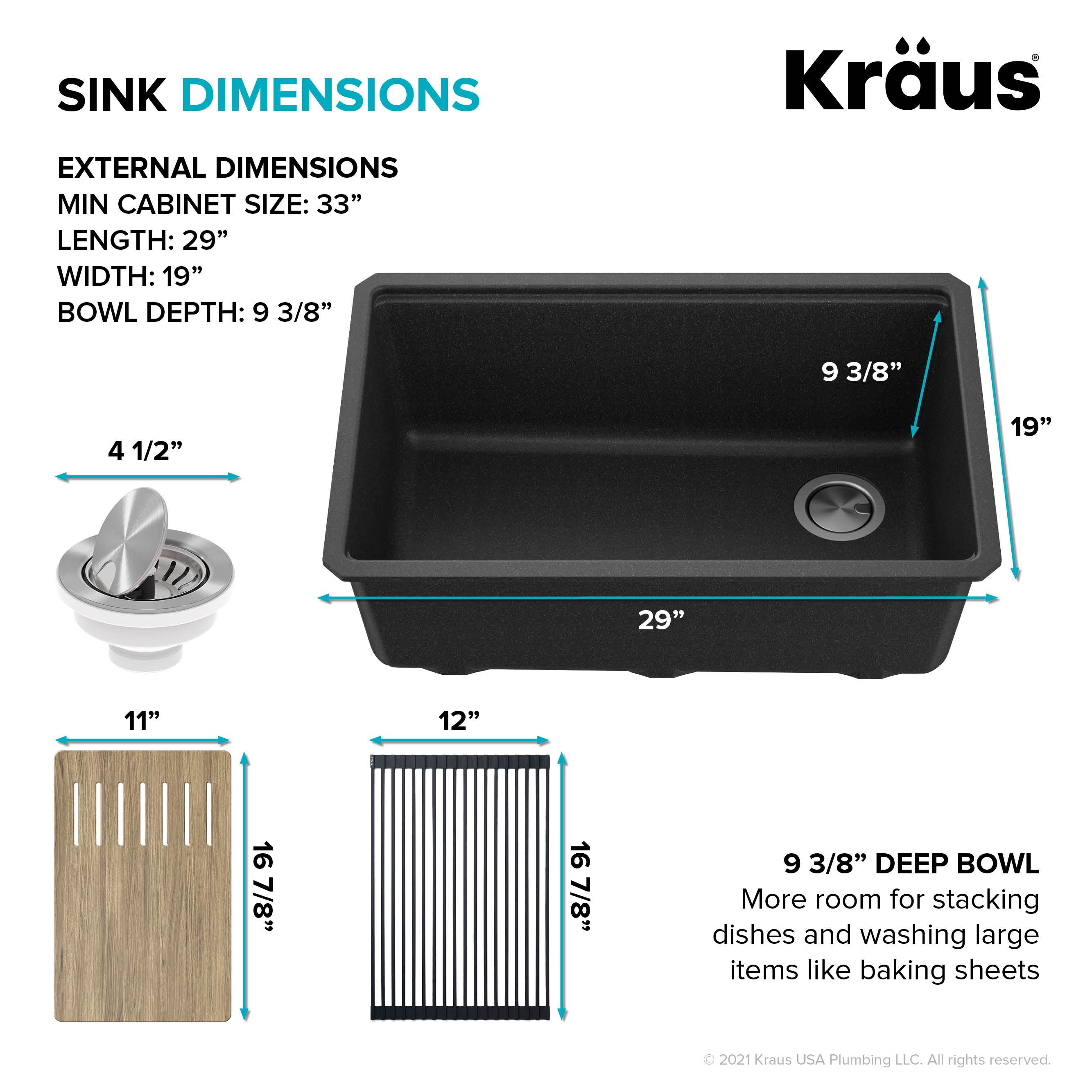 29 in. KRAUS Bellucci Workstation Undermount Granite Composite Single Bowl Kitchen Sink with Accessories