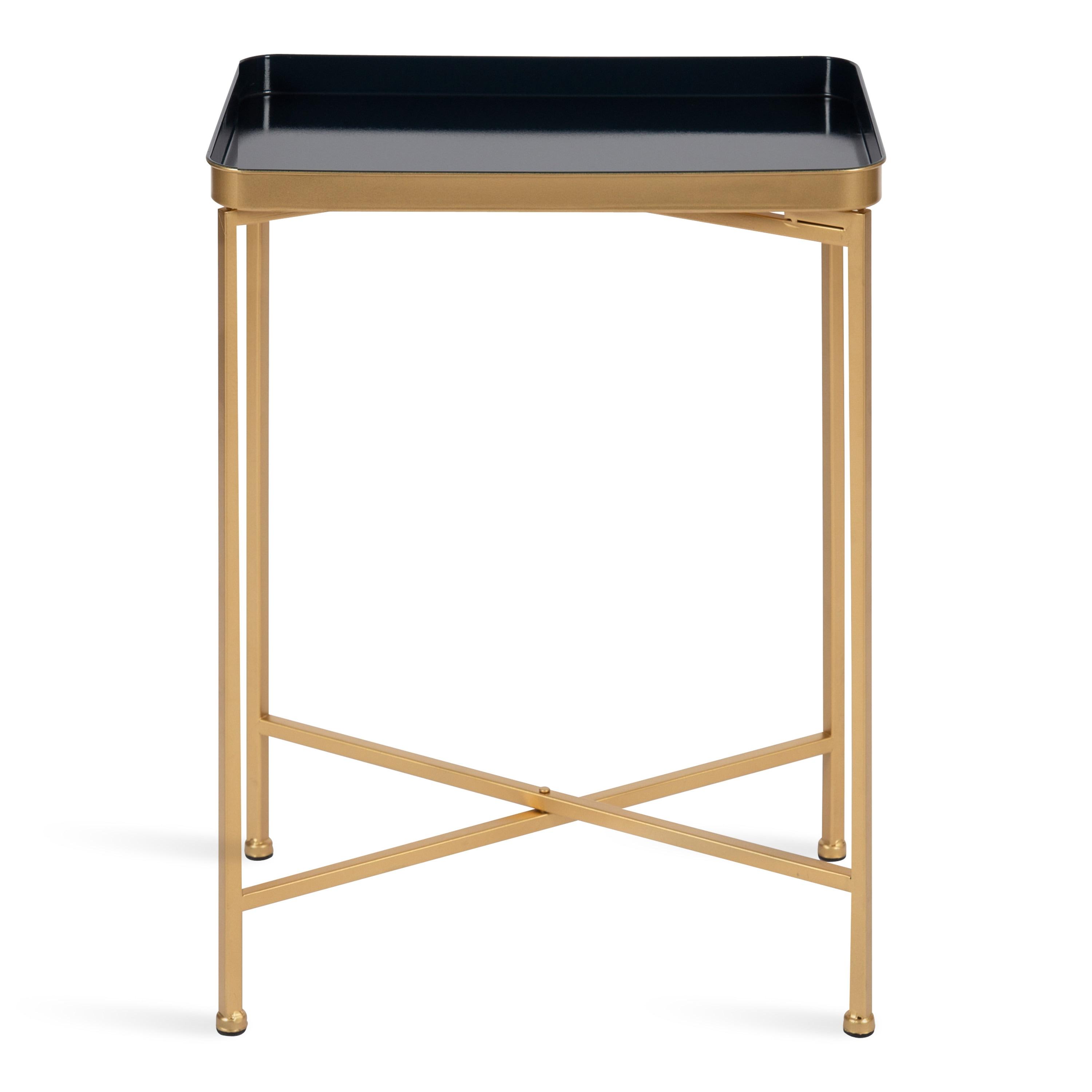 Kate and Laurel Celia Rectangle Metal Side Table, 18x12x26, Navy Blue and Gold