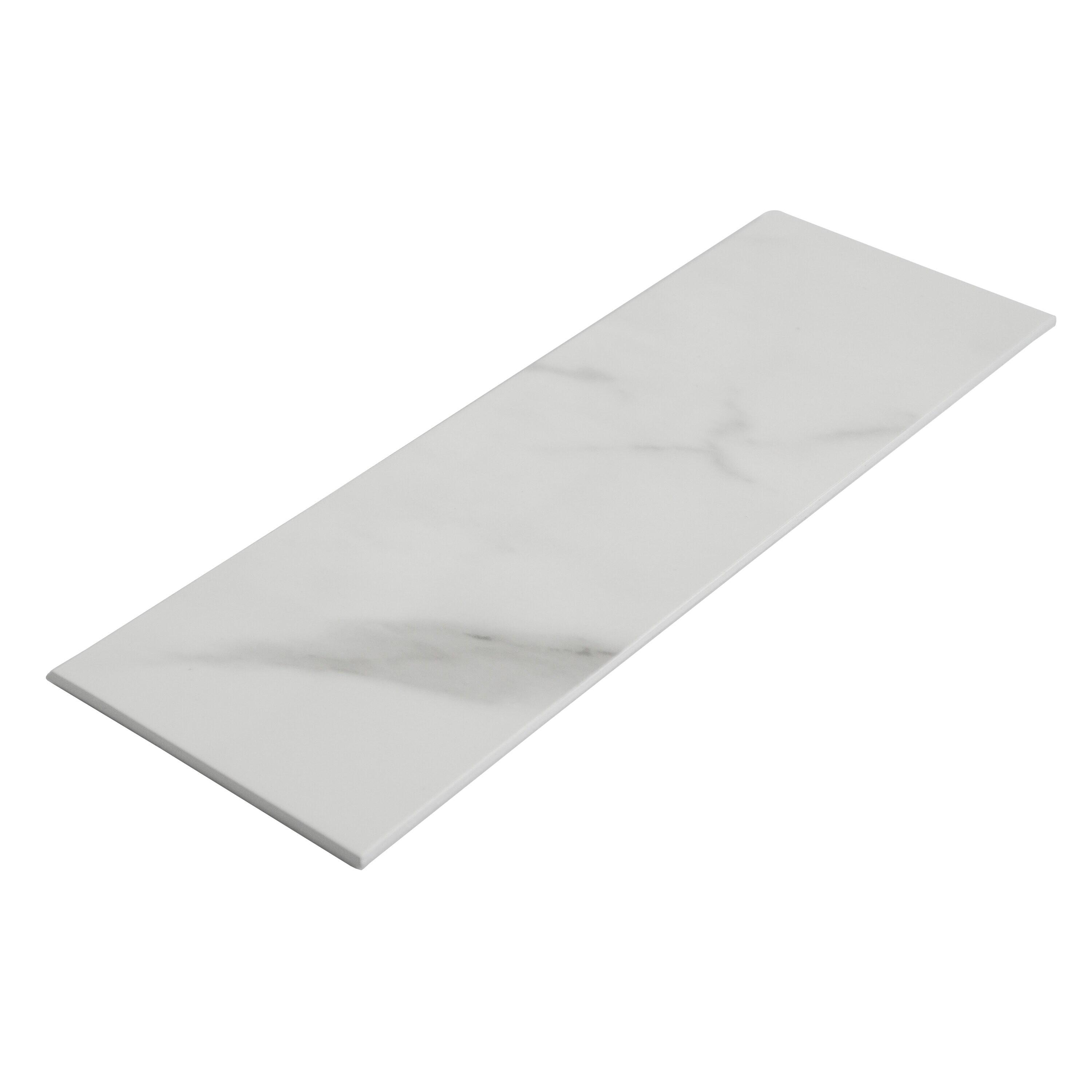 Avant Decor | 24 Stone Composite Subway Texture Tiles | Peel and Stick Kitchen Backsplash | 4" x 12" | Bex Metro Glossy Alpine | 8 sqft