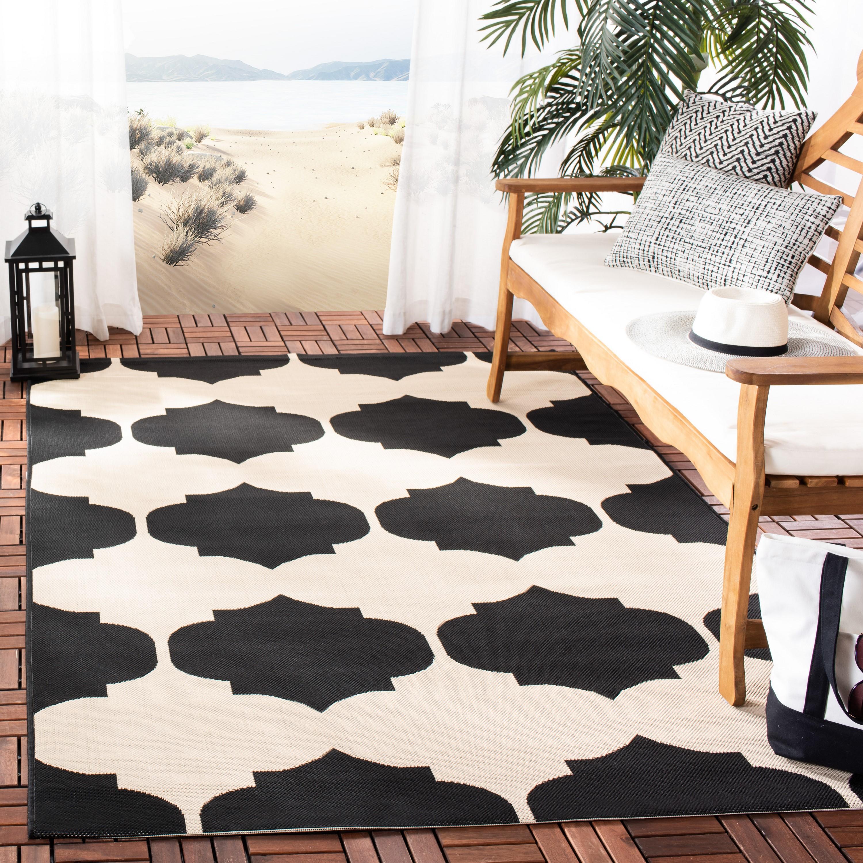 Courtyard CY6162 Power Loomed Indoor and Outdoor Area Rug - Beige/Black - 5'3"x7'7" - Safavieh