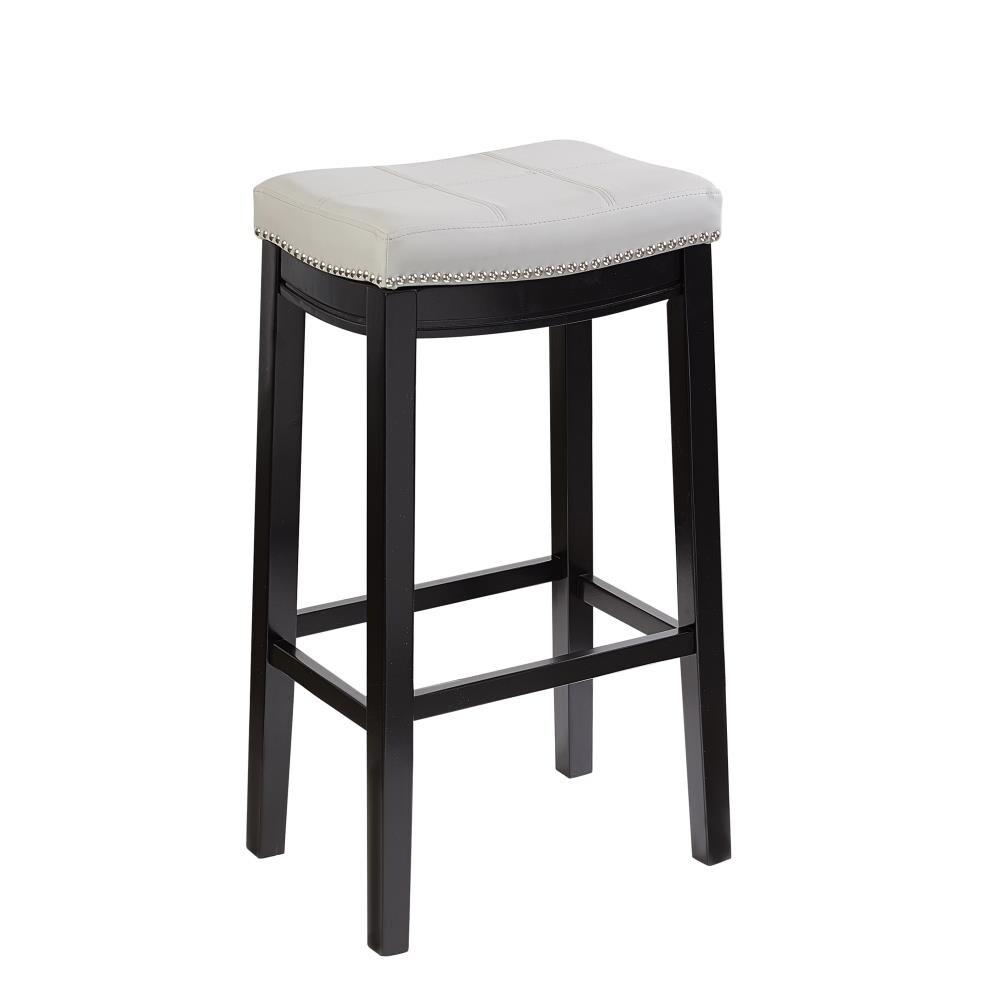 Claridge Backless Faux Leather Nailhead Saddle Barstool Gray - Linon