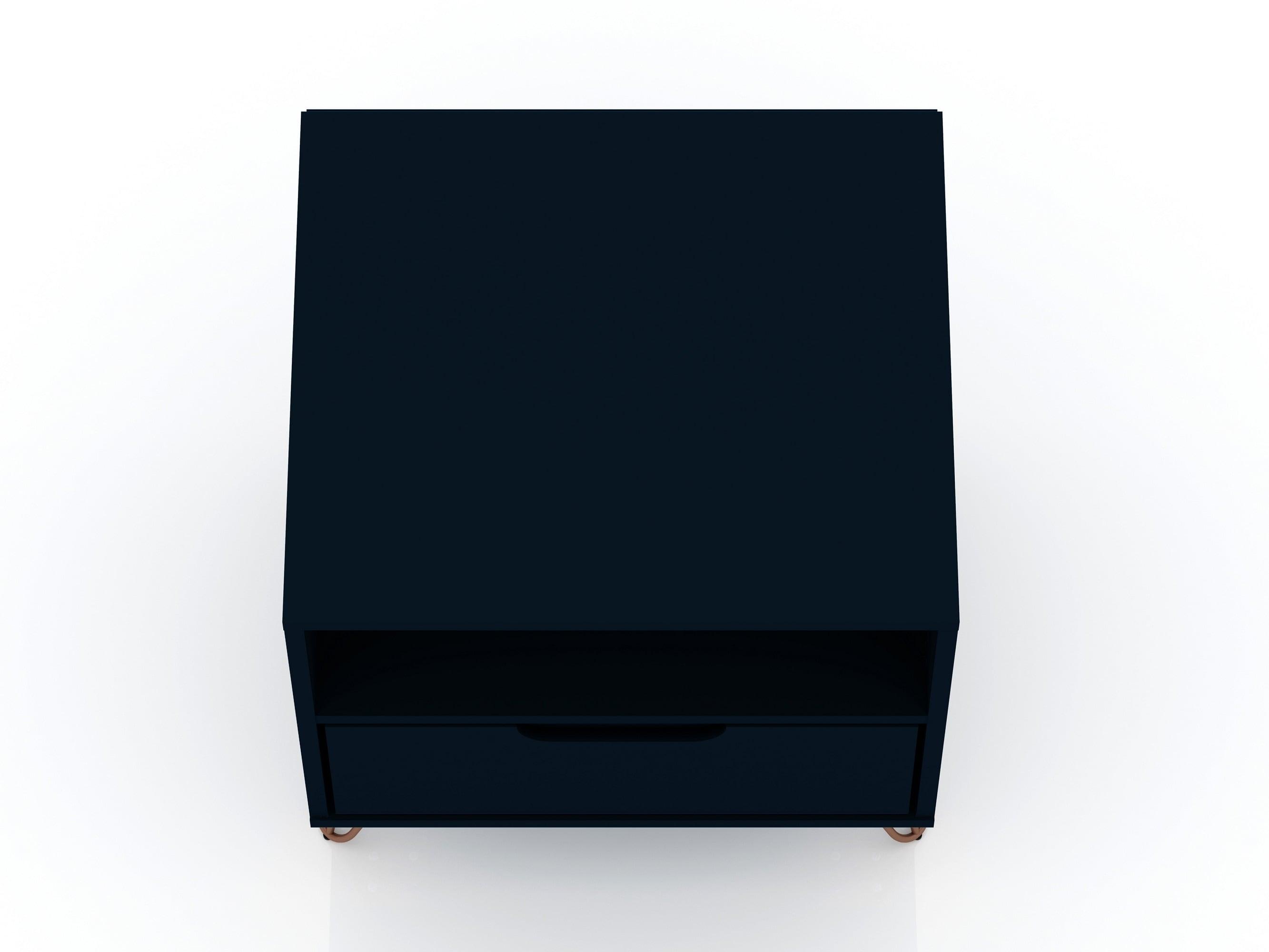 Set of 2 Rockefeller 1 Drawer Nightstands Tatiana Midnight Blue - Manhattan Comfort