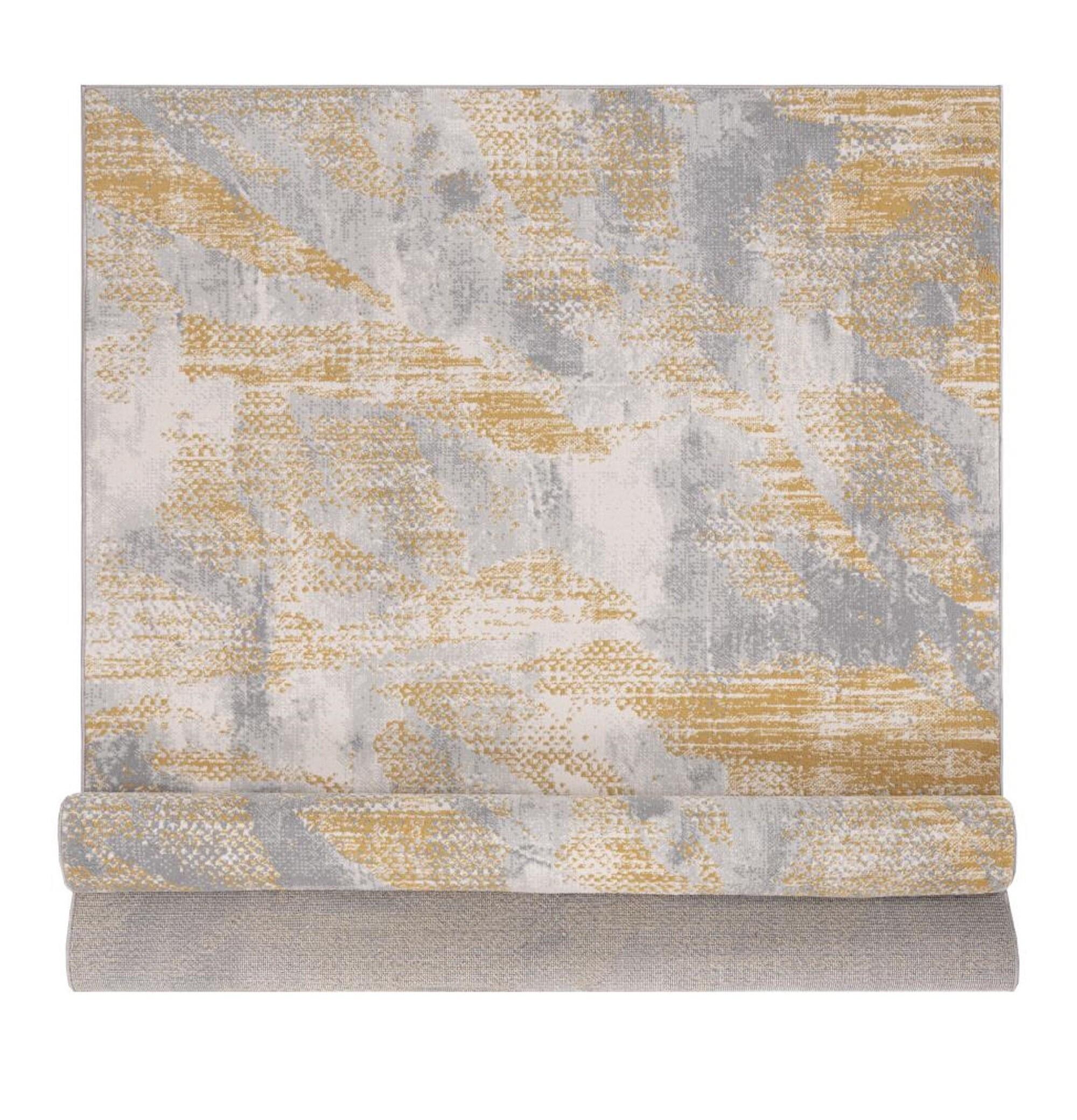 Lela Collection Abstract Polyester Rug 7'6" x 10'6" - Gray/Gold