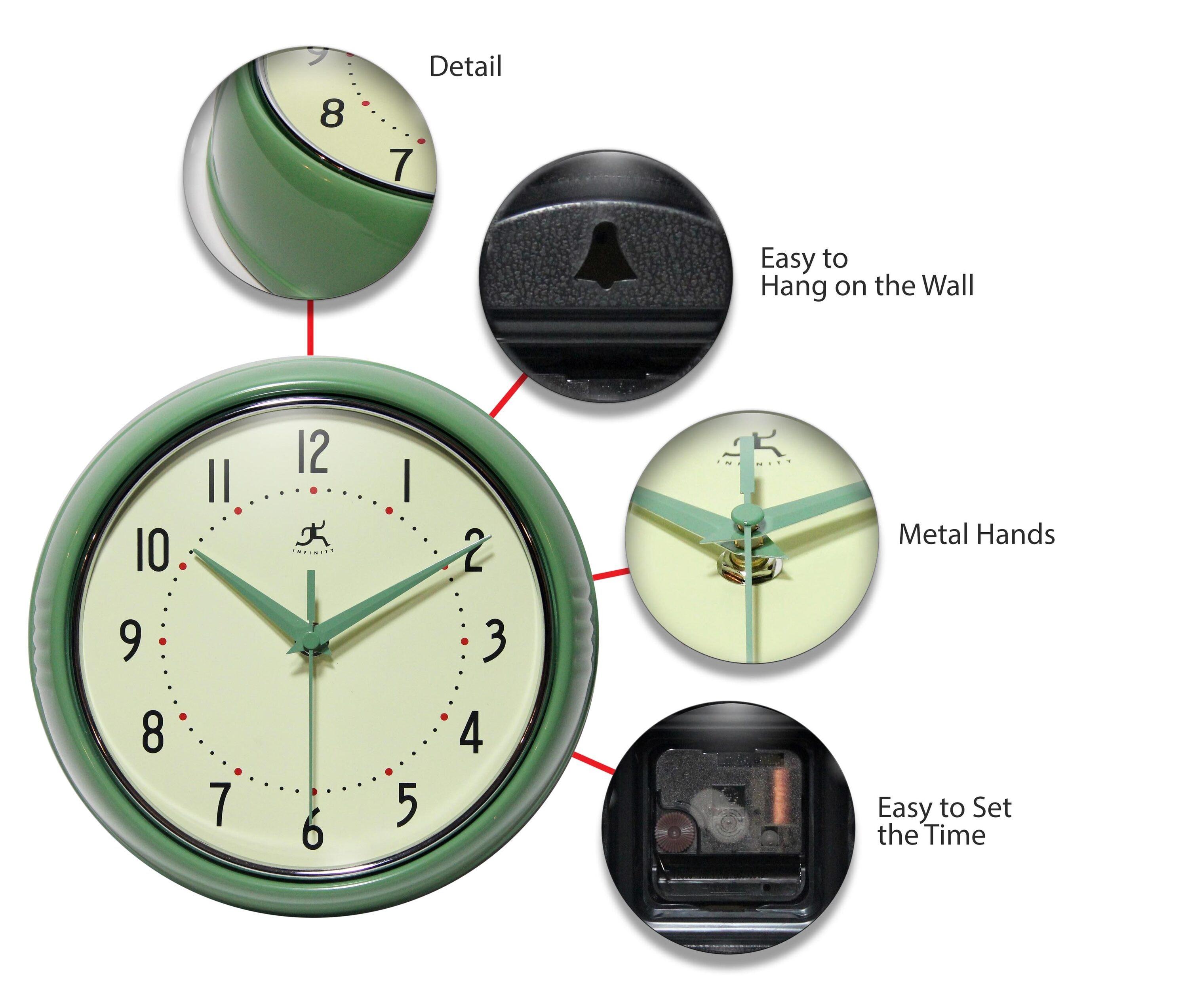 9.5" Retro Metal Wall Clock Green - Infinity Instruments