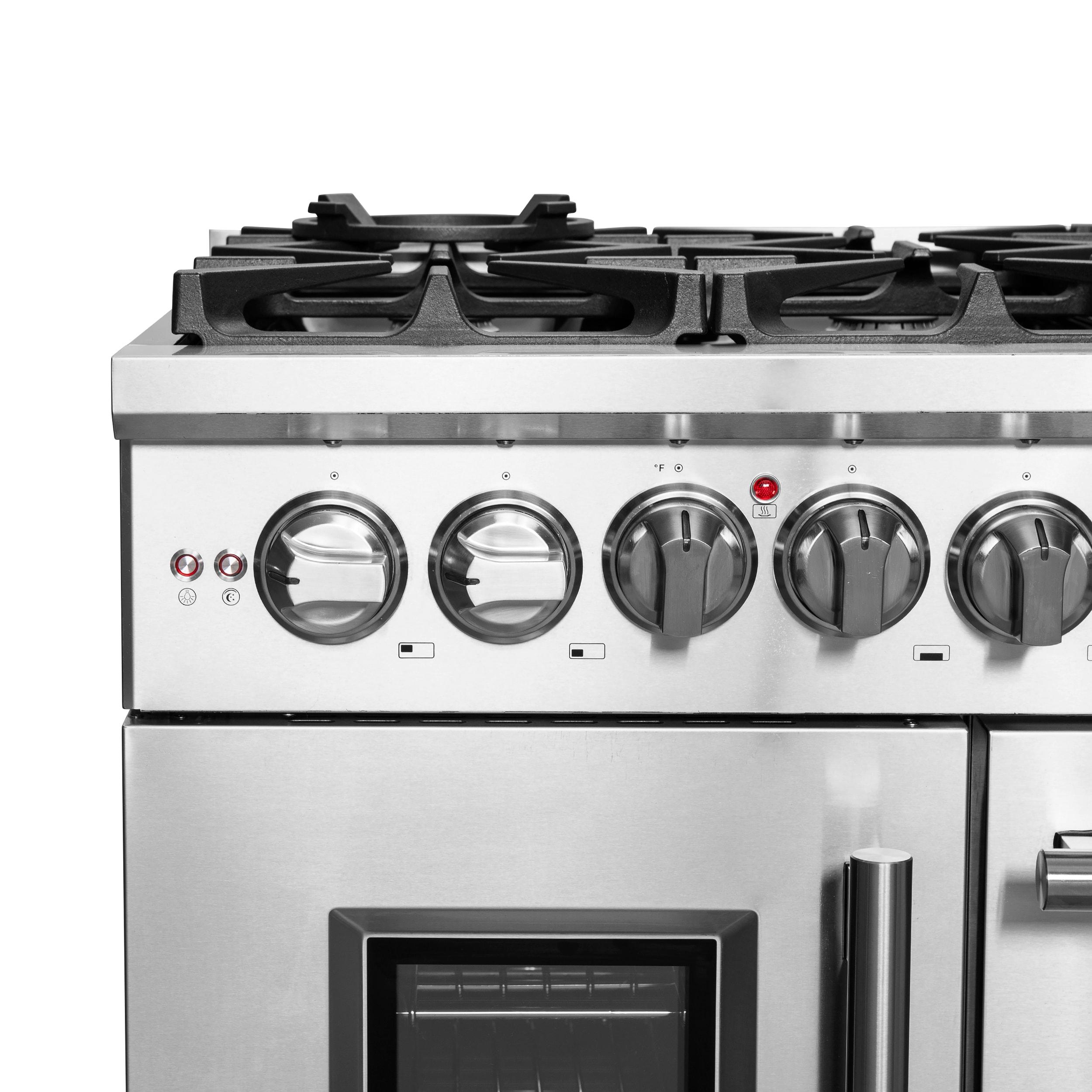 Alta Qualita Massimo 48-inch Freestanding Dual Fuel Range Stainless Steel, 8 Burners, 6.58 cu.ft. Double Ovens