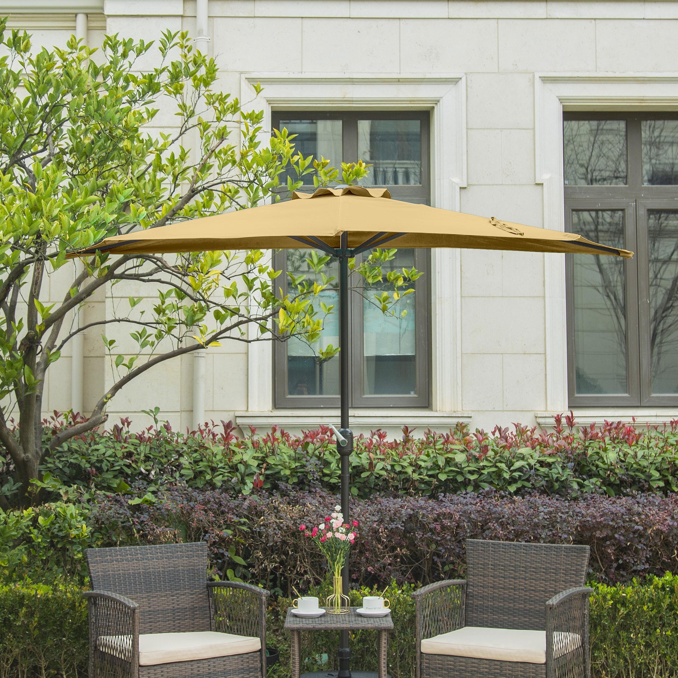 Fiji 9 ft. Outdoor Patio Half-Round Market Umbrella with Crank Lift in Beige