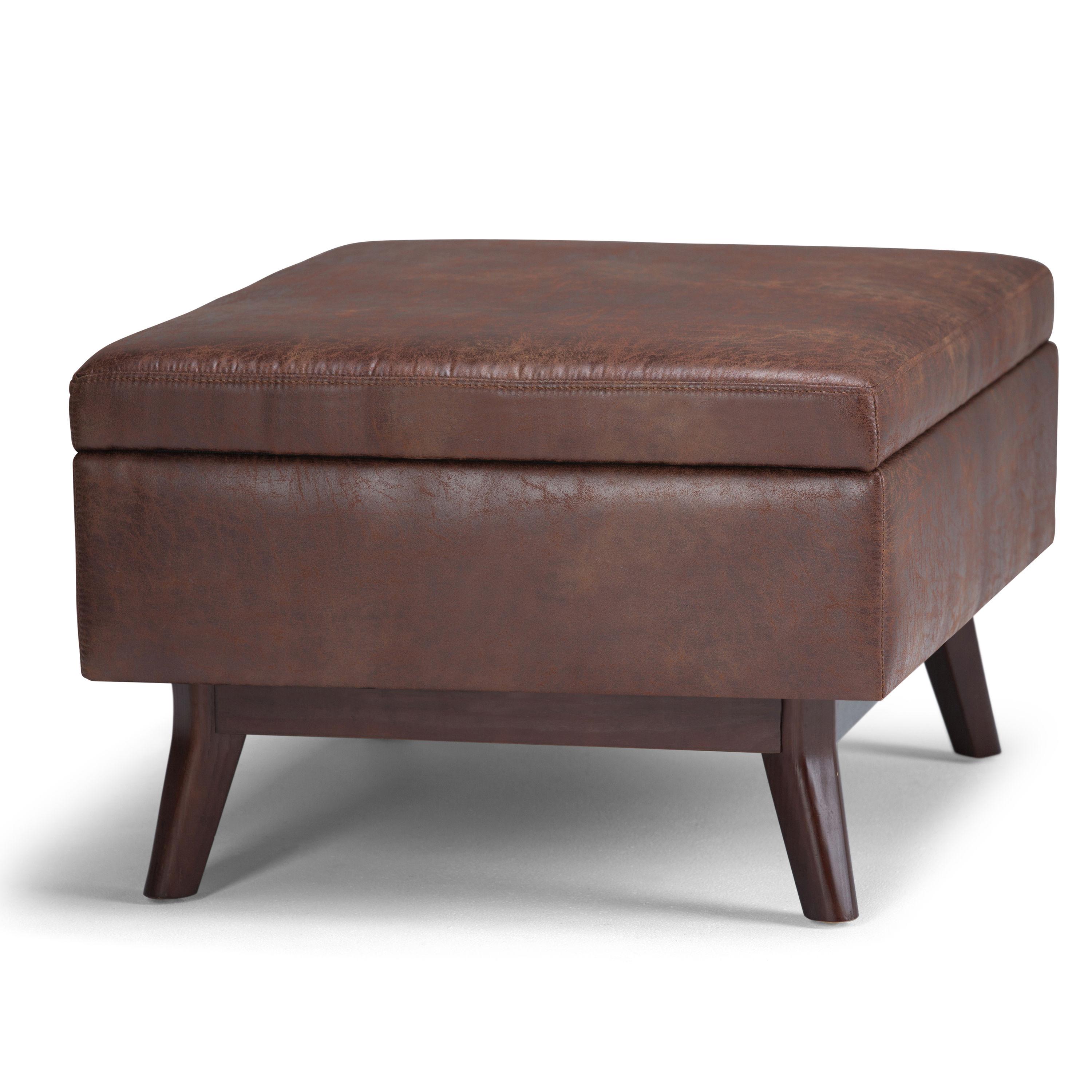 Simpli Home Owen 34"W Upholstered Coffee Table Storage Ottoman with Lift Top and Solid Wood Legs
