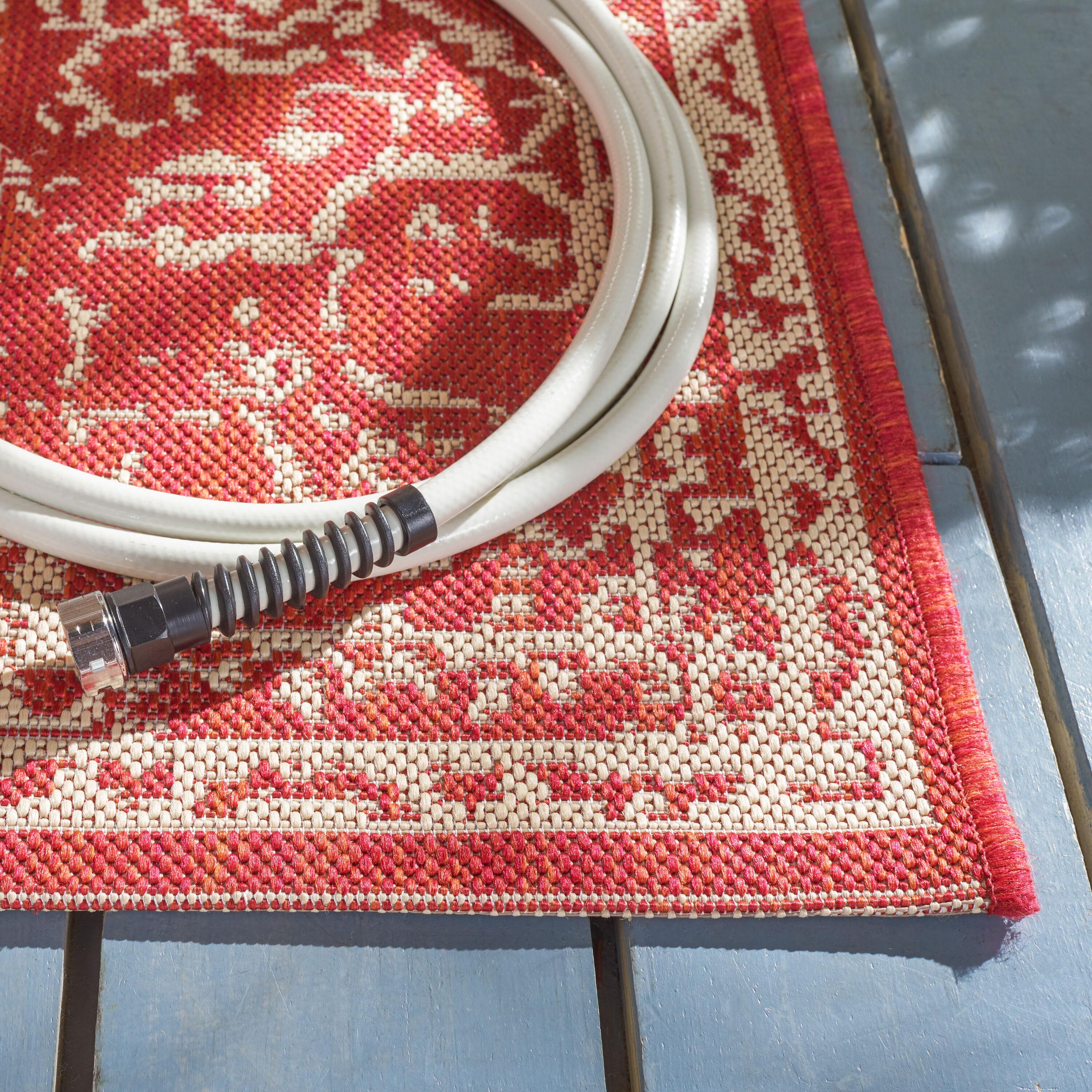 Beach House BHS180 POWER LOOMED Indoor/Outdoor Runner Rug - Red/Creme - 2'2"x6' - Safavieh