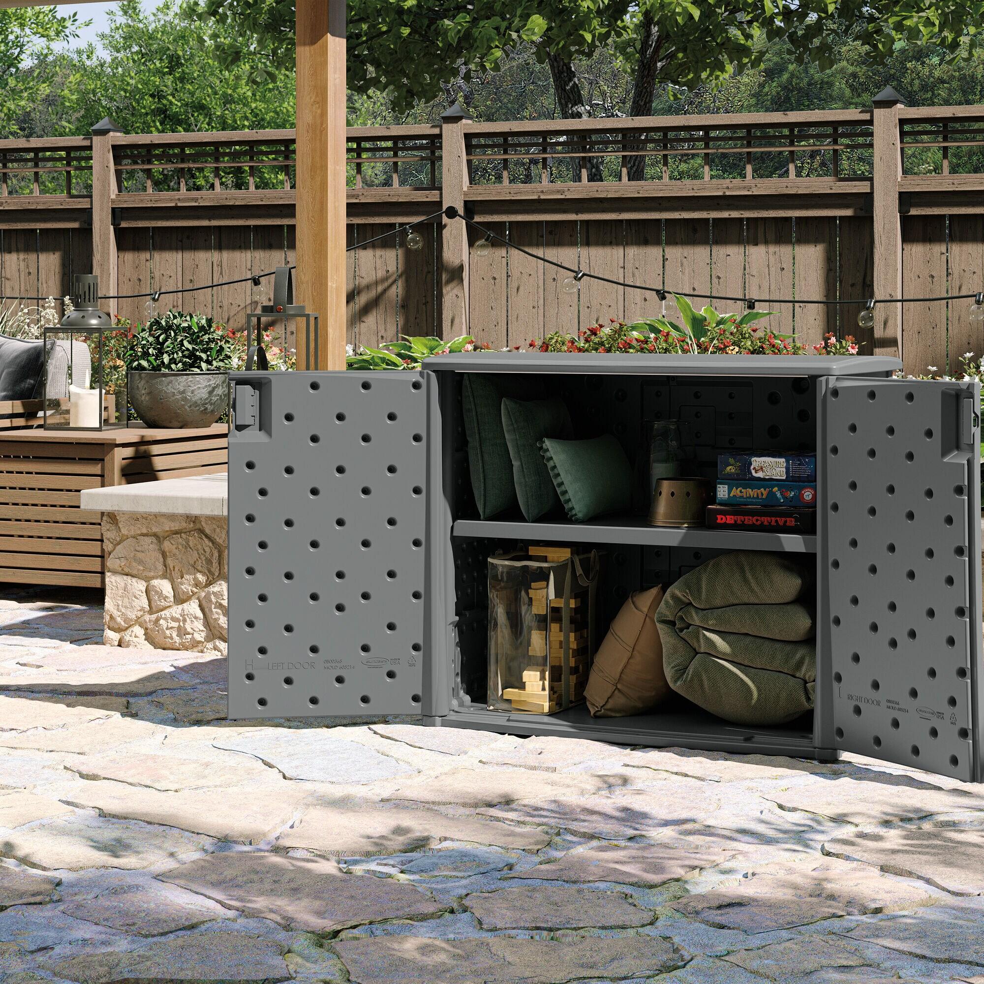 Suncast Suncast 97 Gallon Resin Lockable Cabinet Deck Box in Gray