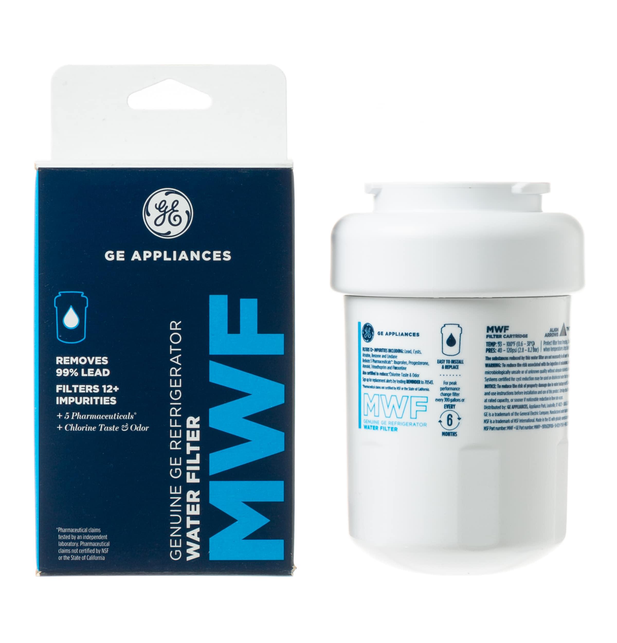 GE Appliances MWF Replacement Refrigerator Water Filter: Filters Lead, Asbestos, Chlorine, Pesticides, 1-Year Warranty
