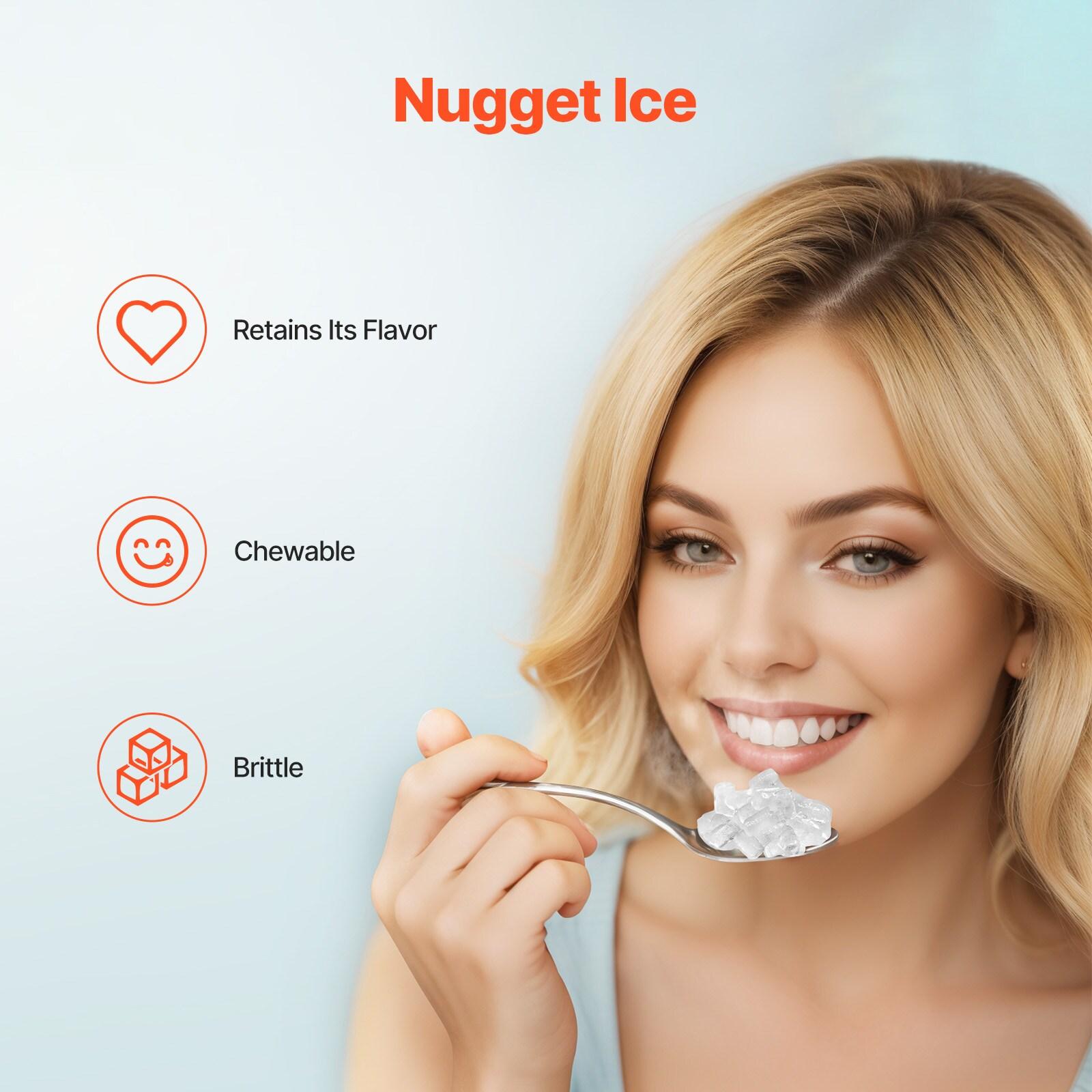 VEVOR Nugget Ice Maker, 37Lbs In 24 Hrs, Manual Auto Refill Self Cleaning Countertop Ice Maker Portable Nugget Ice Maker With Scoop And Basket