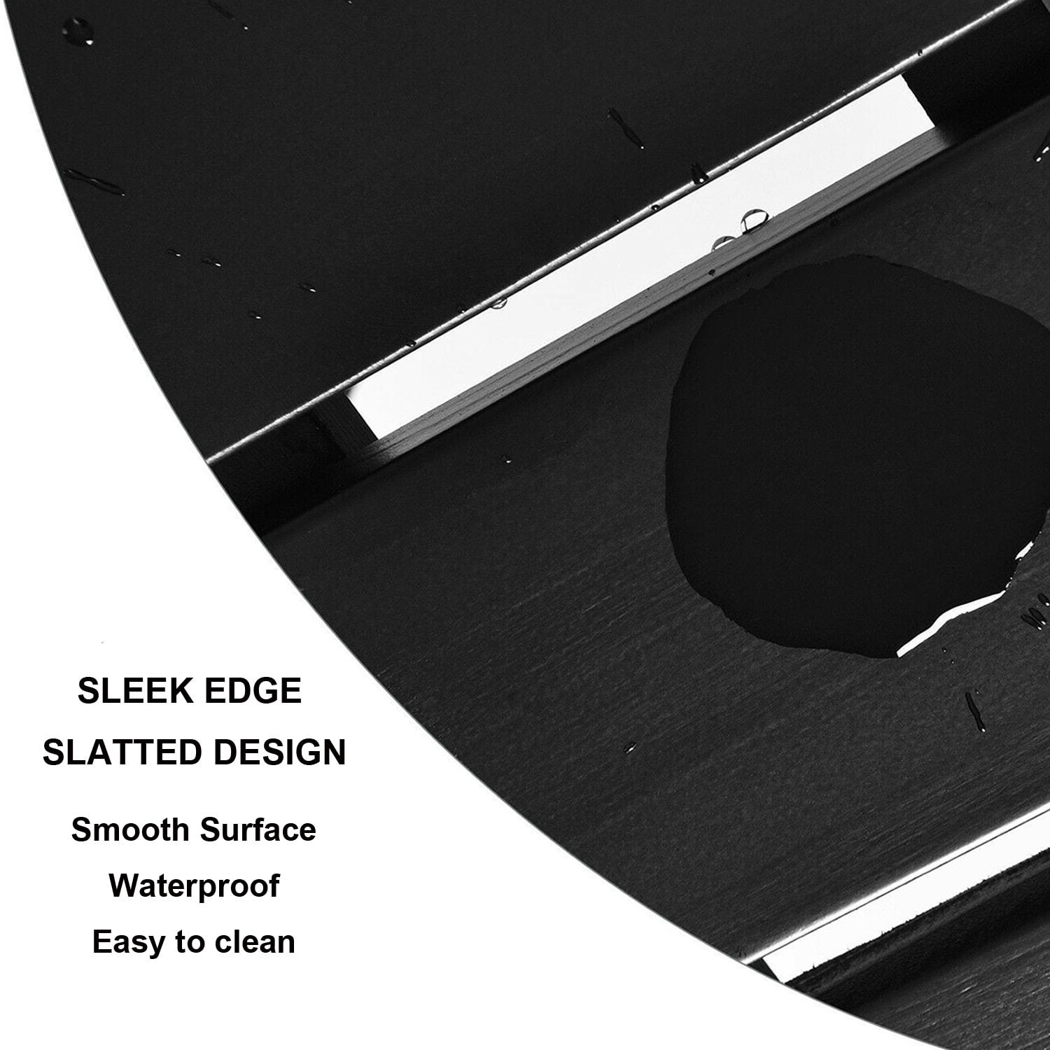 Costway 18'' Patio Round Side End Coffee Table Wooden Slat Garden Deck Black