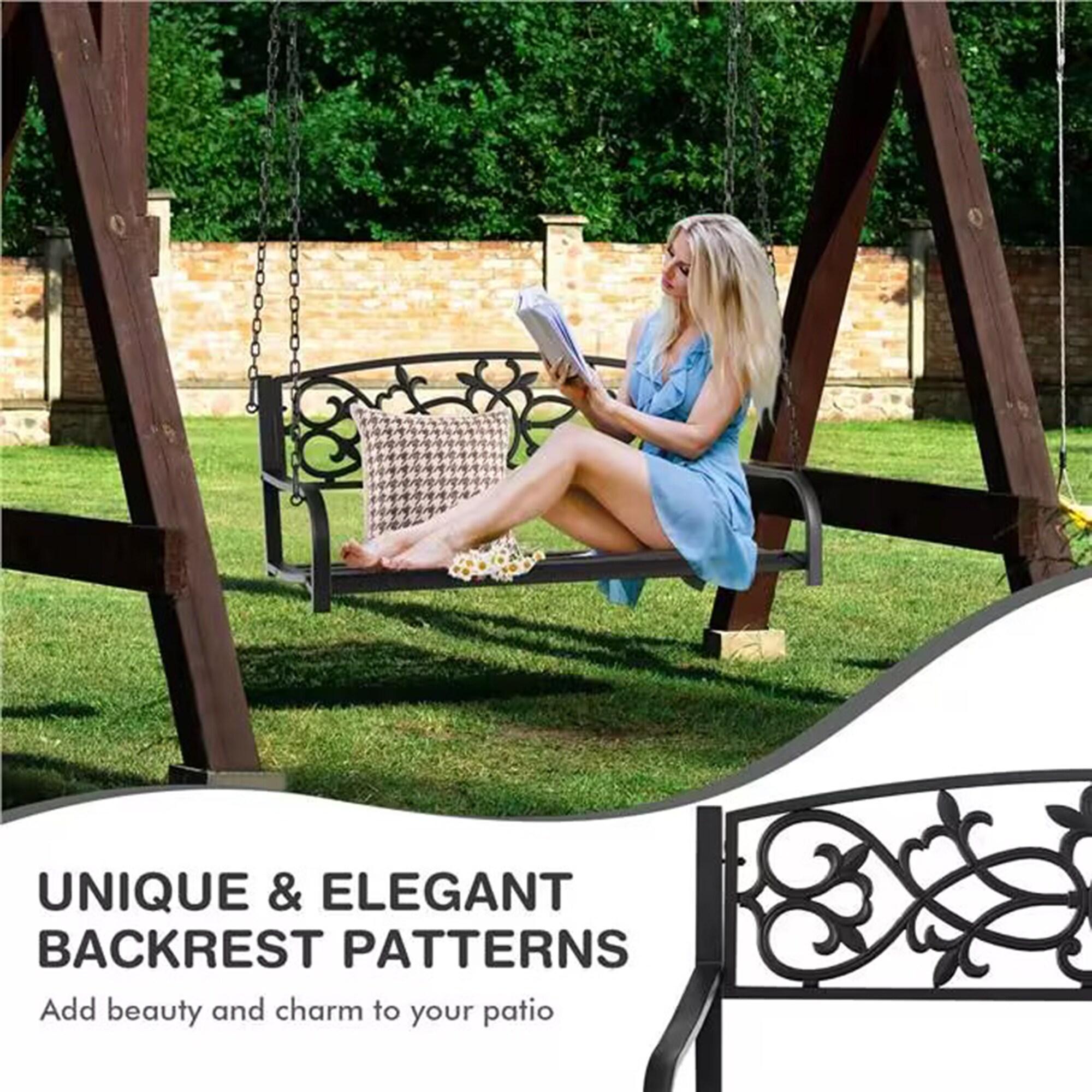 Kadyn Patio Swings for Porch,Comfortable Porch Swings,2-Person Outdoor Porch Metal Hanging Swing Chair with Sturdy Chains-Black