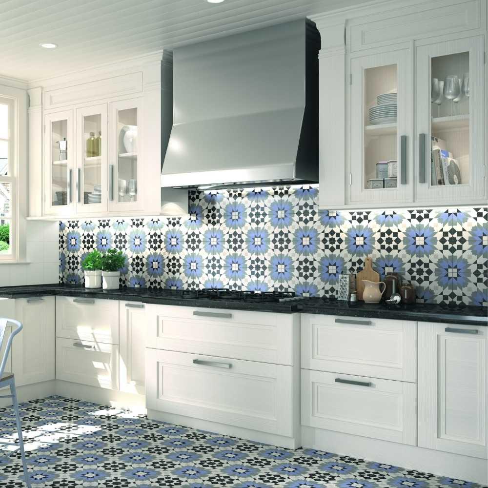 The Tile Life Garden Peony 8x8 Blue Porcelain Floor and Wall Tile - Case of 25 (10.76 Sq. ft.)