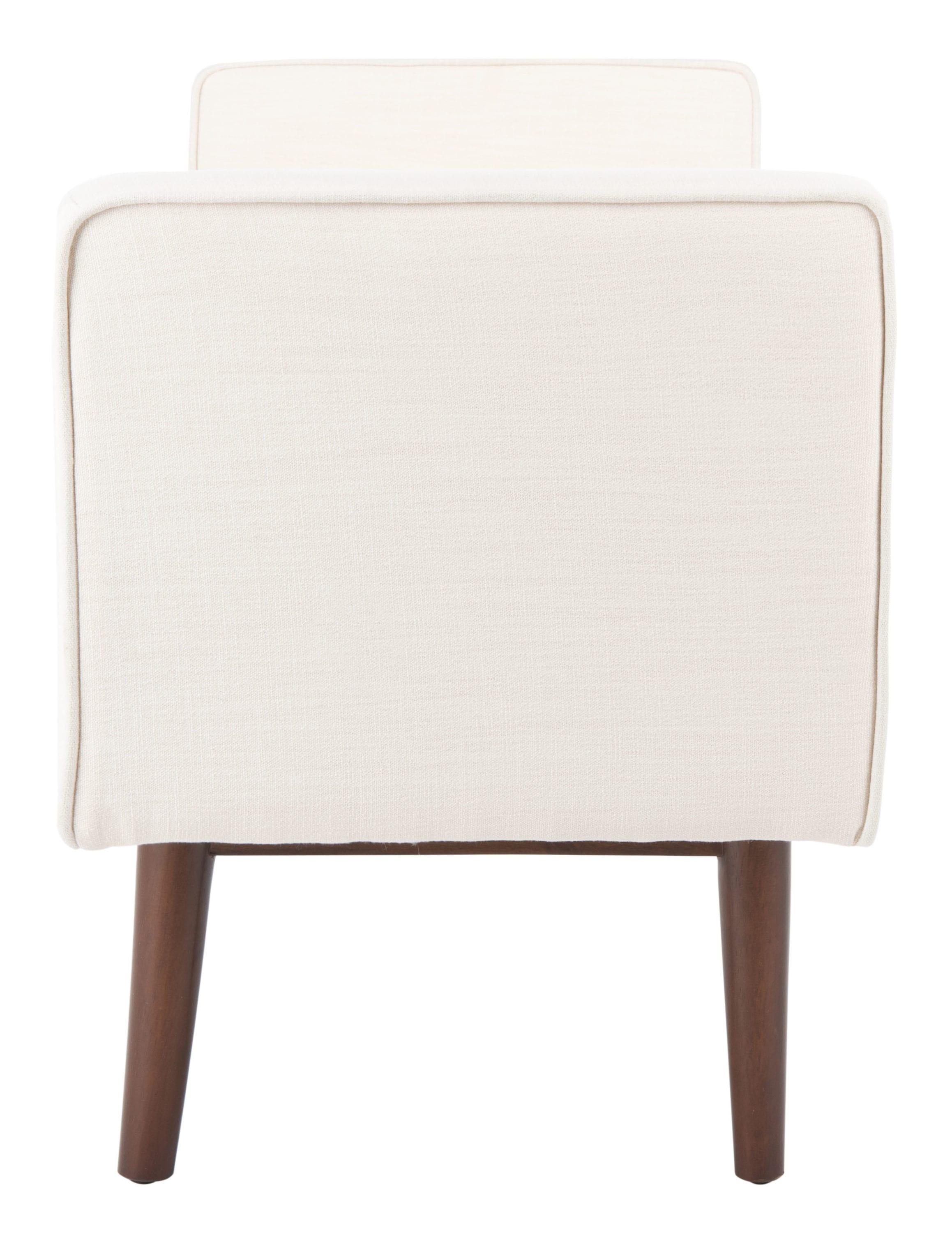 Henri Mid-Century Light Beige Cushioned Bench in Walnut