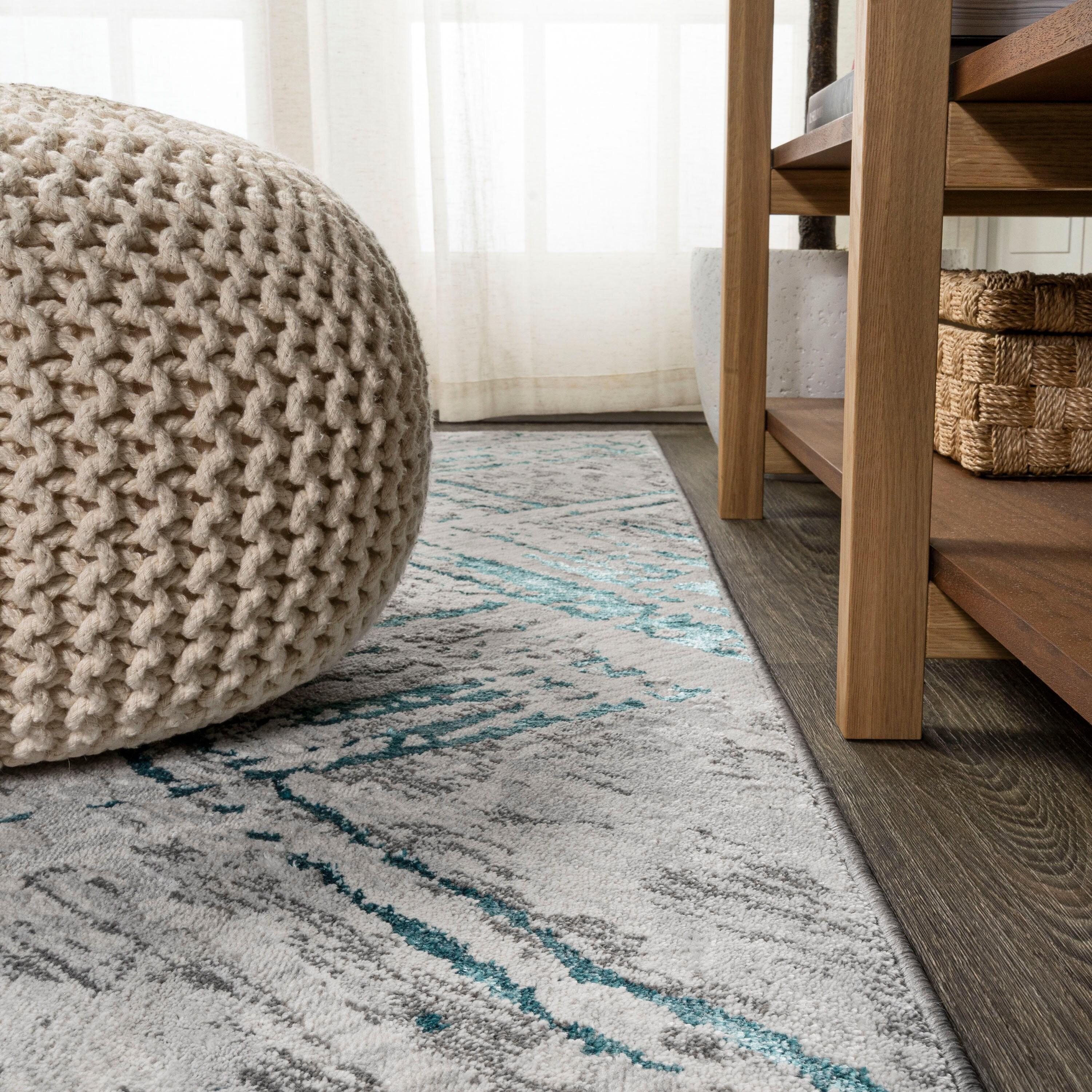 4'x6' Slant Modern Abstract Area Rug, Gray/Turquoise - JONATHAN Y
