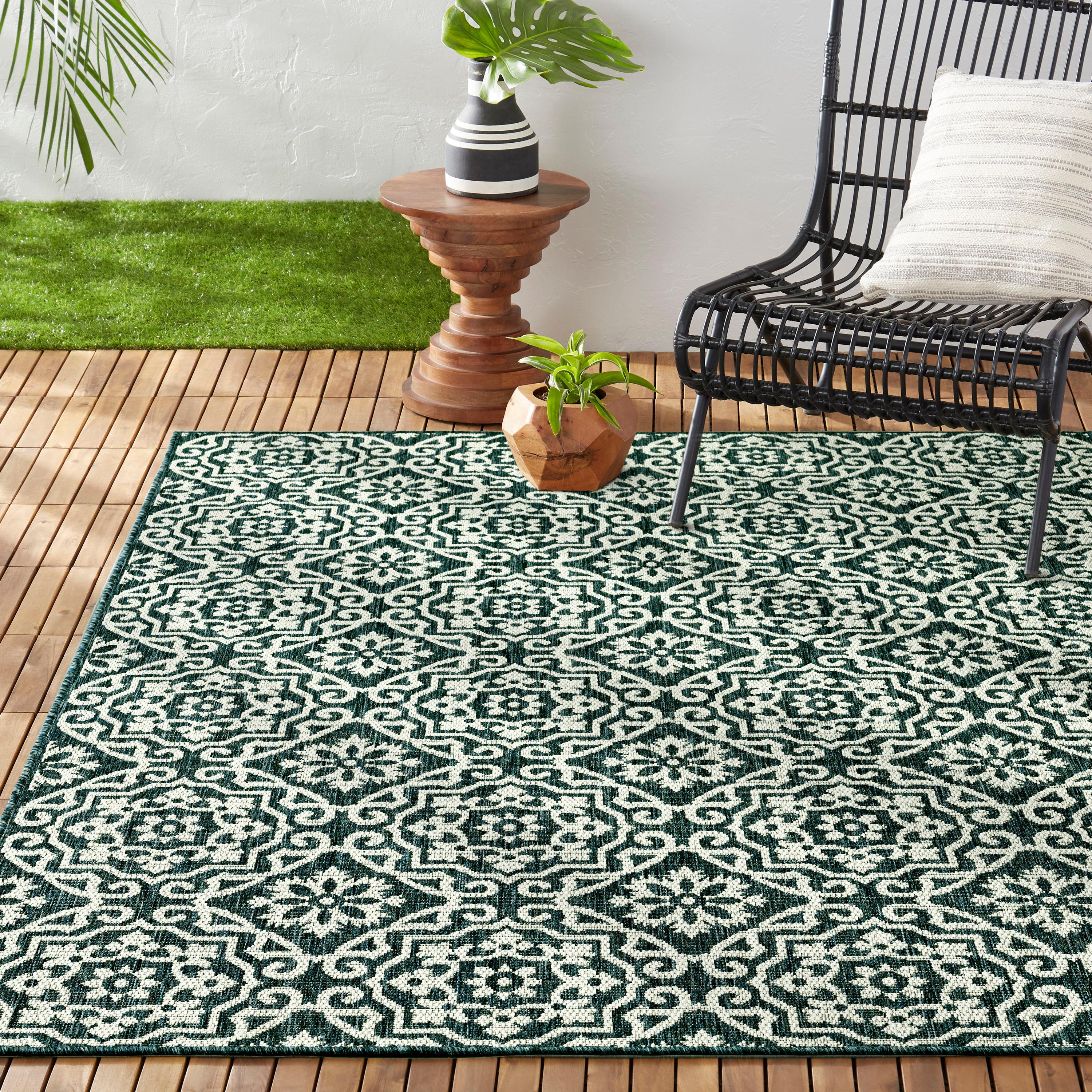 5'2" x 7'2" Country Danica Indoor/Outdoor Rug Teal Blue - Nicole Miller: UV & Weather-Resistant, Bohemian Style