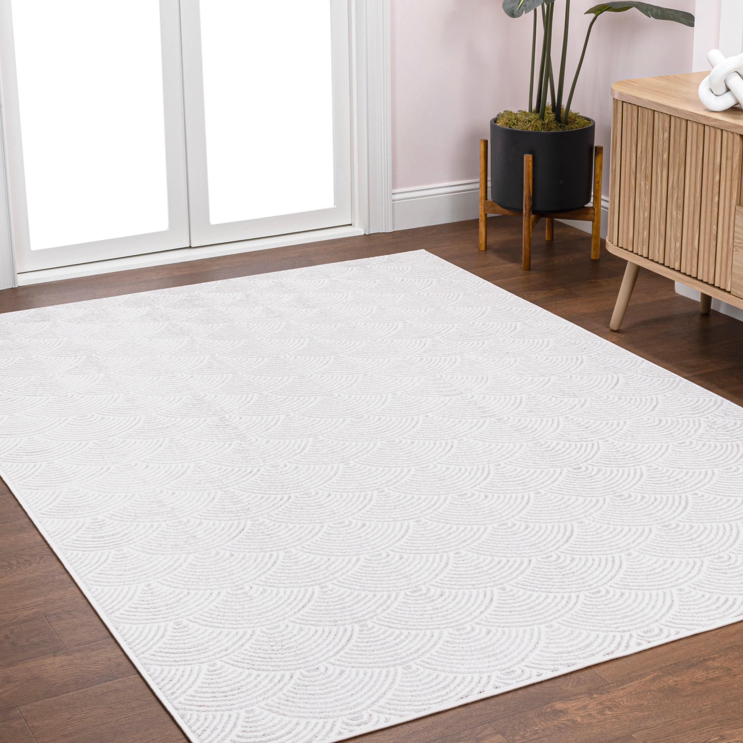 JONATHAN Y Porter Geometric Art Deco Fan Pattern High-Low White/Light Gray 4 ft. x 6 ft. Area Rug