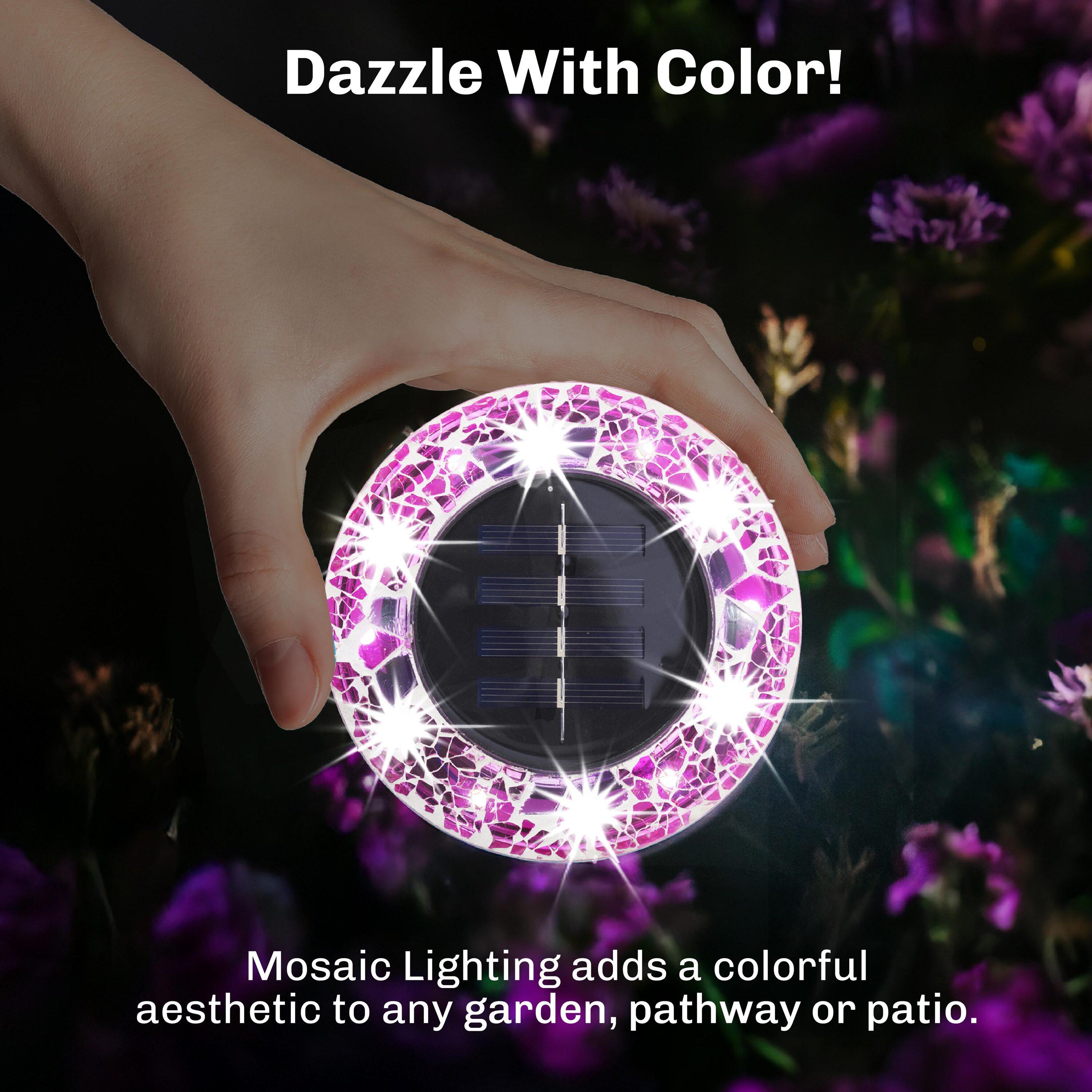 Bell + Howell Bell+howell Disk Lights Solar Ground Lights Mosaic Wireless Auto On/off Solar Pathway Garden Outdoor Lighting With 6 Led Bulbs For Lawn, Patio, Garden, Yard, Pathways Waterproof, 4 Pack - Blue & Reviews | Wayfair