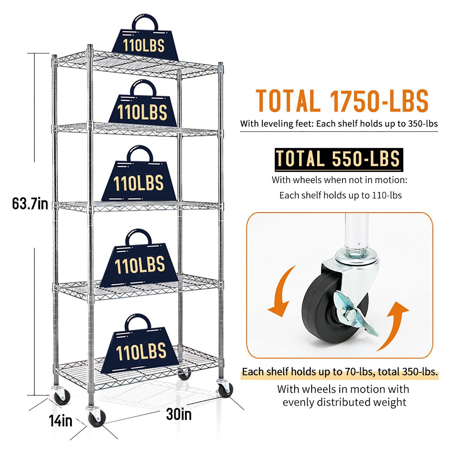 EFINE 5-Shelf Chrome Silver Shelving Units and Storage on 3'' Wheels and with 5-Shelf Liners