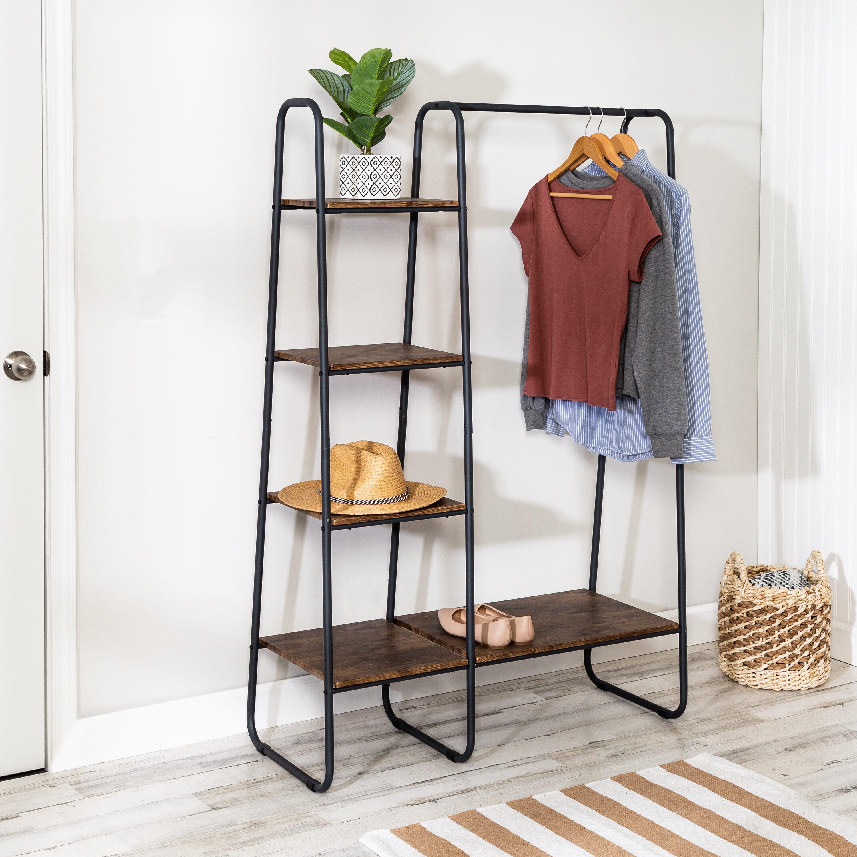 Honey-Can-Do Garment Rack with Shelves Black: Freestanding Closet Wardrobe, Powder-Coated Steel, 4 Fixed Shelves