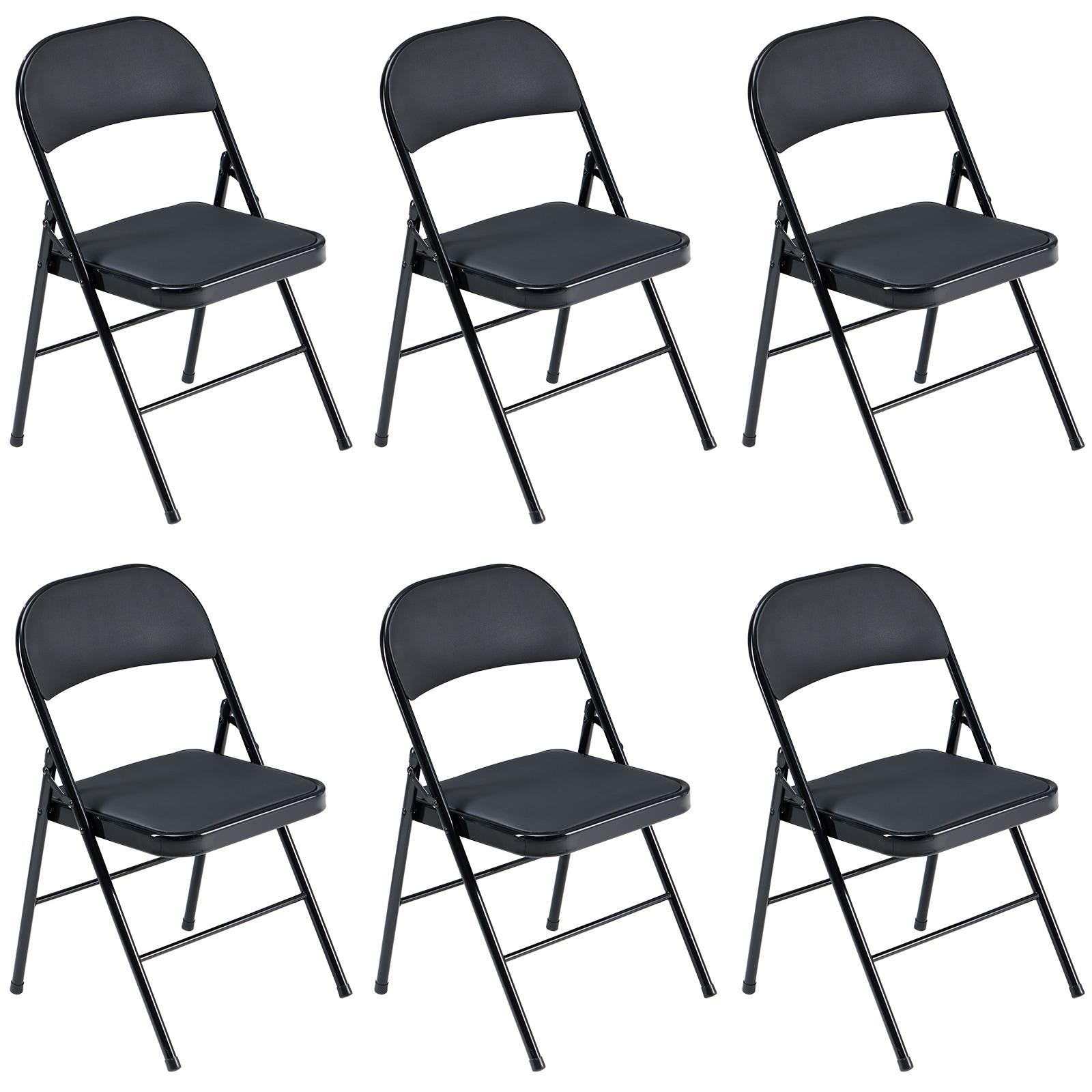 Ktaxon 6 Pack Folding Chairs Wedding Party Chair Foldable Dining Chairs with Metal Frame and Soft Cushion Black