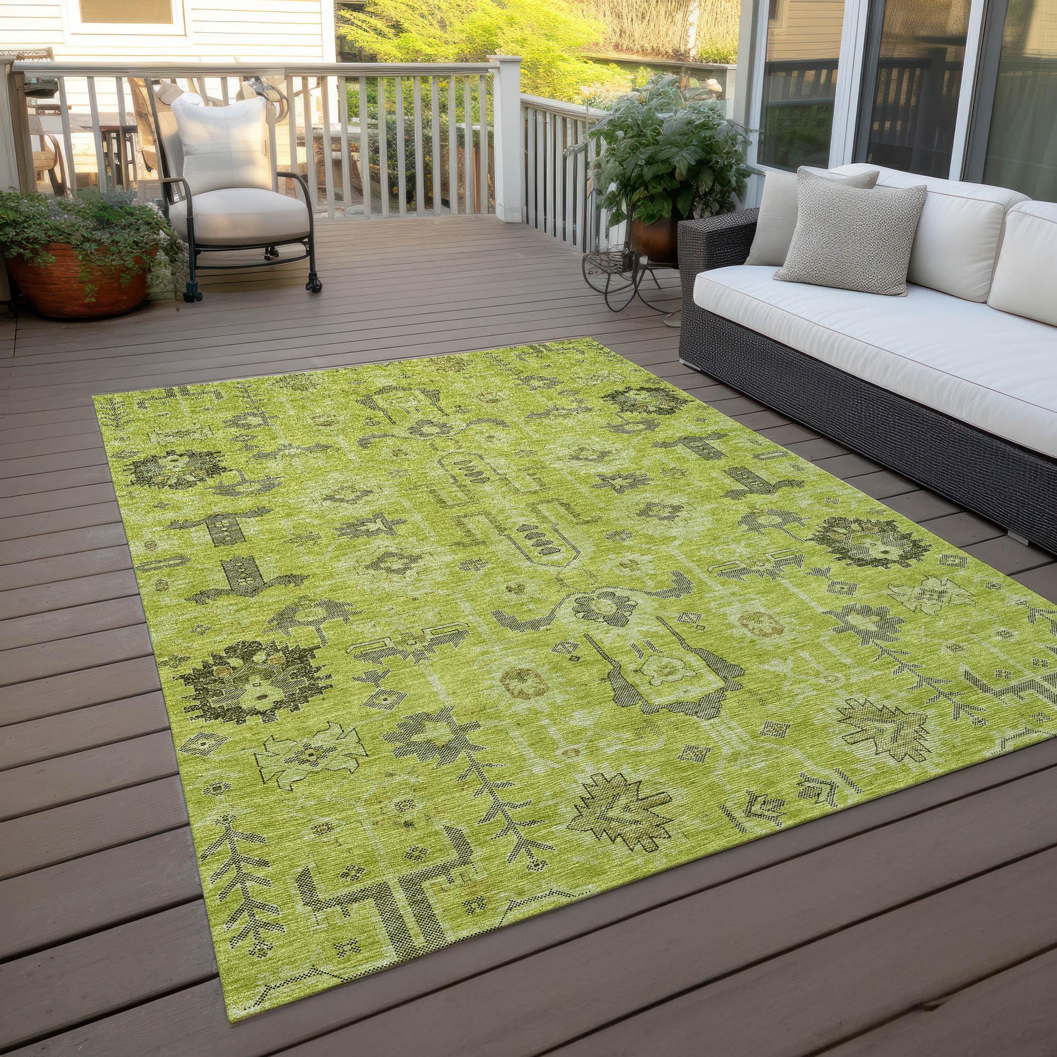 Aloe Green and Gray Geometric 10' x 14' Indoor/Outdoor Area Rug