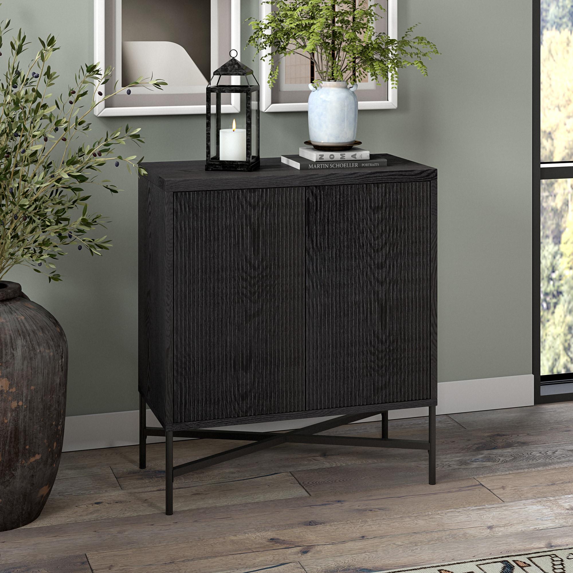 Evelyn&Zoe Brighton 28" Wide Rectangular Accent Cabinet, Black Grain