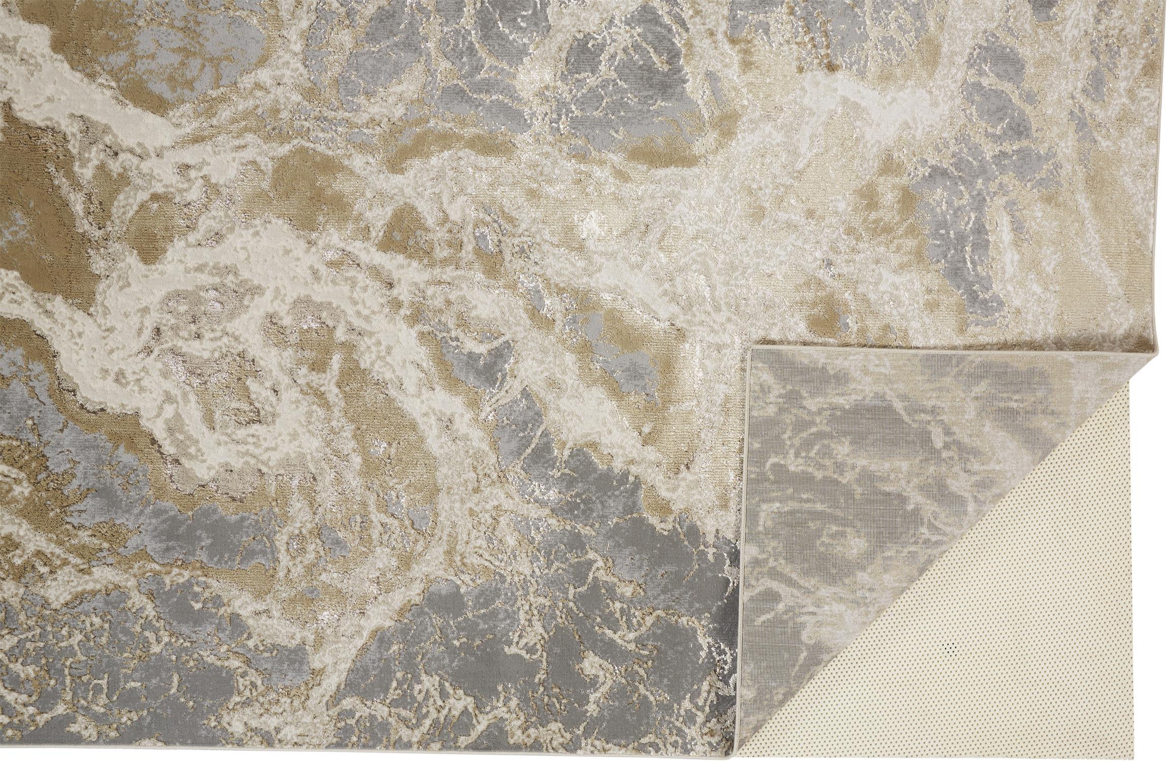 Aura Modern Abstract Ivory/Silver/Gold Area Rug